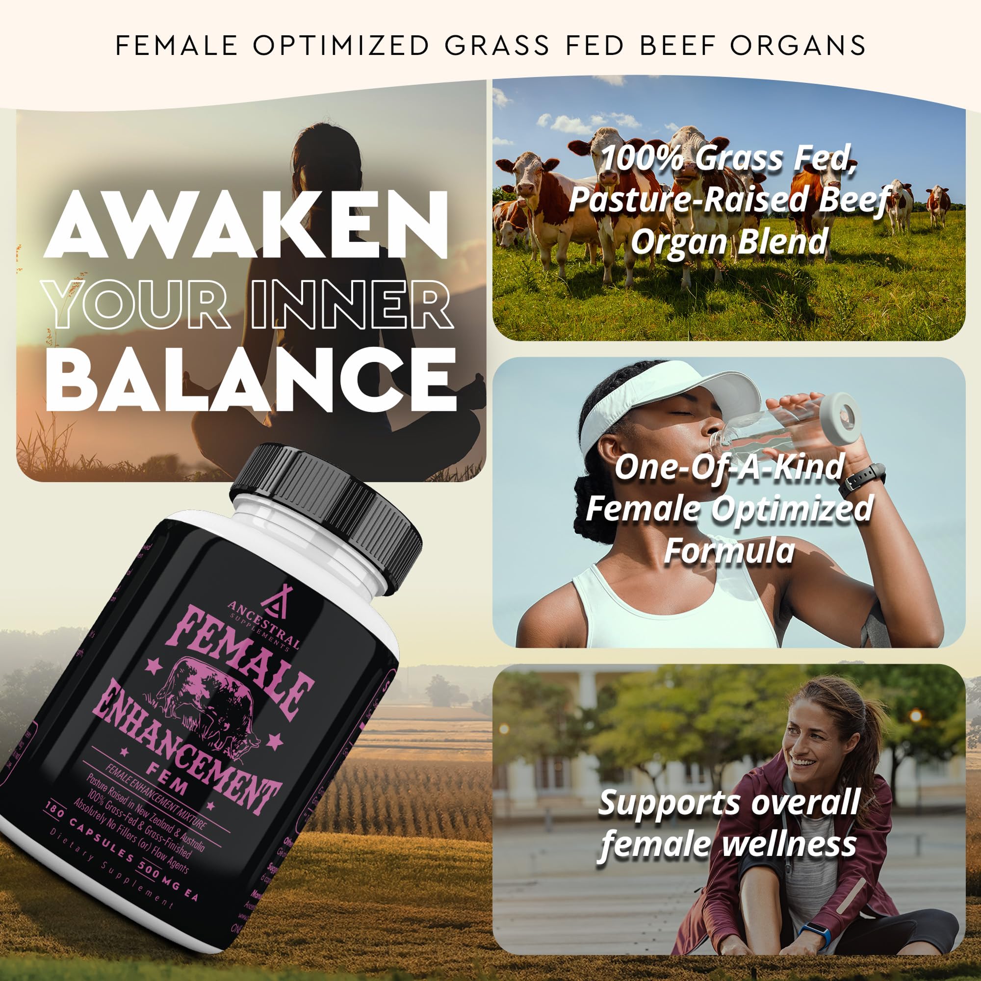 Beef Organ Supplement for Women – Supports Hormone Balance, Energy & Wellness – Grass Fed, Pasture Raised Superfood – Liver, Heart, Kidney, Bone Marrow – Collagen, CoQ10, B12 – Female Support Blend Ancestral SupplementsAu supplements