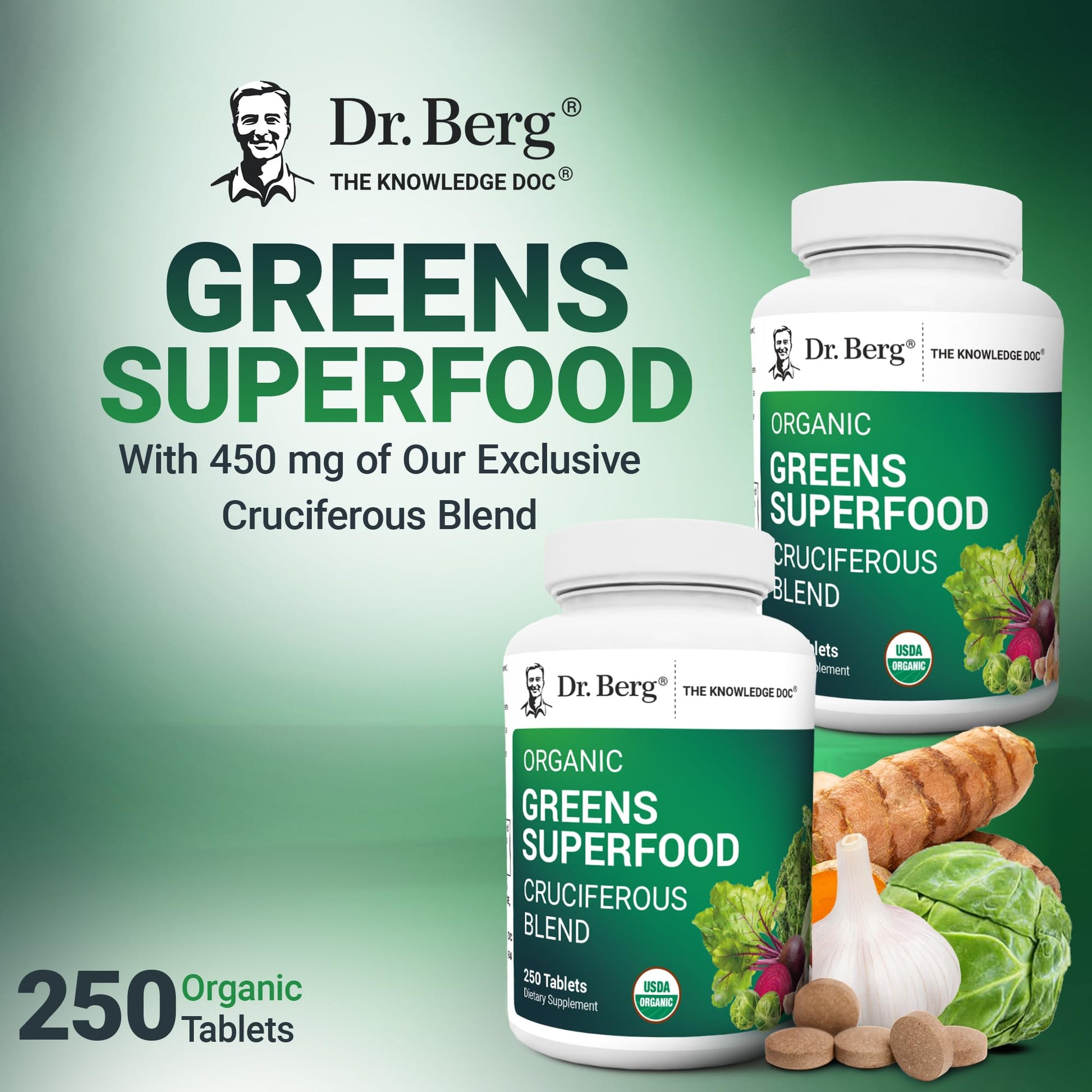 Dr. Berg's Greens Superfood Cruciferous Vegetable Tablets - Vegetable Supplements for Adults w/ 11 Phytonutrient Super Greens Tablets - Energy, Immune System & Liver Veggie Tablets - 250 Tablets Dr. Berg NutritionalsAu supplements