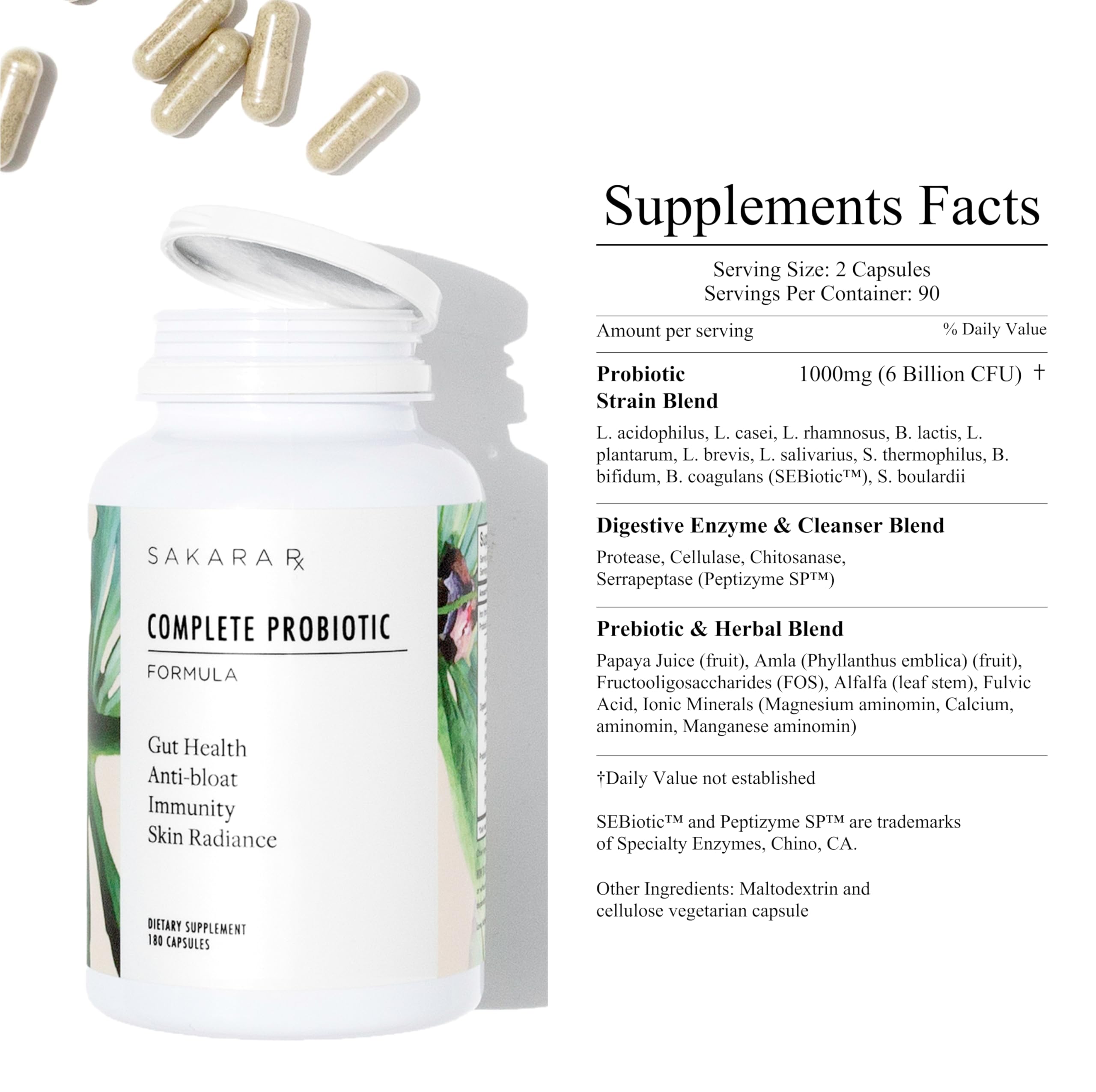 SAKARA Complete Probiotic - Prebiotics and Probiotics for Women Digestive Health Supplements, Supports Bloating, Immune System & Skin Radiance, Gut Health for Women with 3 Billion CFU's - 180 Capsules SAKARAAu supplements