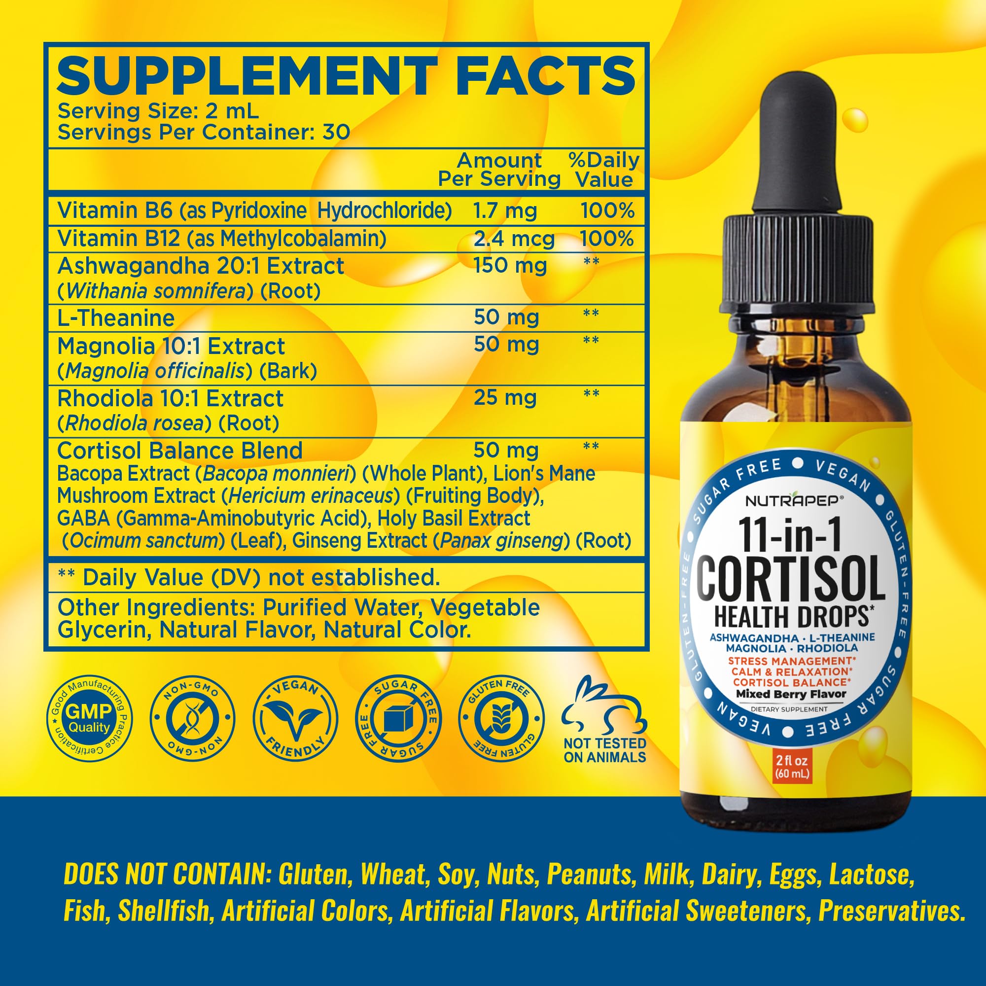 NutraPep Cortisol Detox Liquid Drops for Women Men - Cortisol Reducer Supplement Support Wellness Cleanse Balance Stress Mood Sleep Focus - Lower Cortisol Levels with Ashwagandha L-Theanine Magnolia NutraPepAu supplements