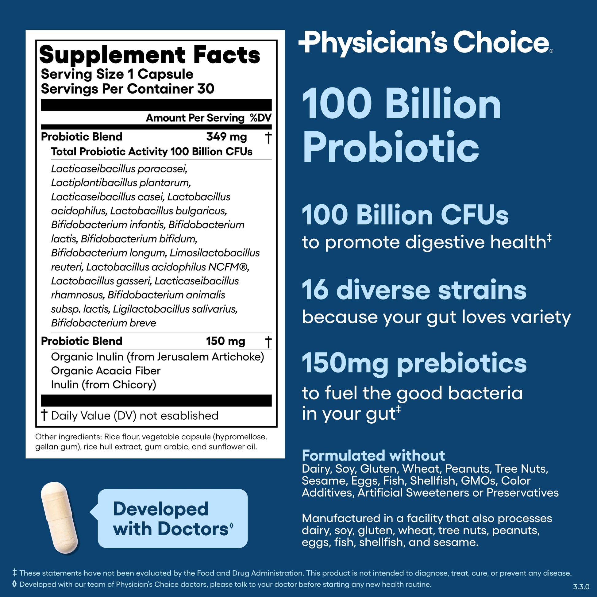 Physician's CHOICE 100 Billion Advanced Probiotic - 16 Strains + Organic Prebiotics - Digestive & Gut Health - Supports Occasional Constipation, Diarrhea, Gas & Bloating - Probiotics for Women & Men Physician's CHOICEAu supplements