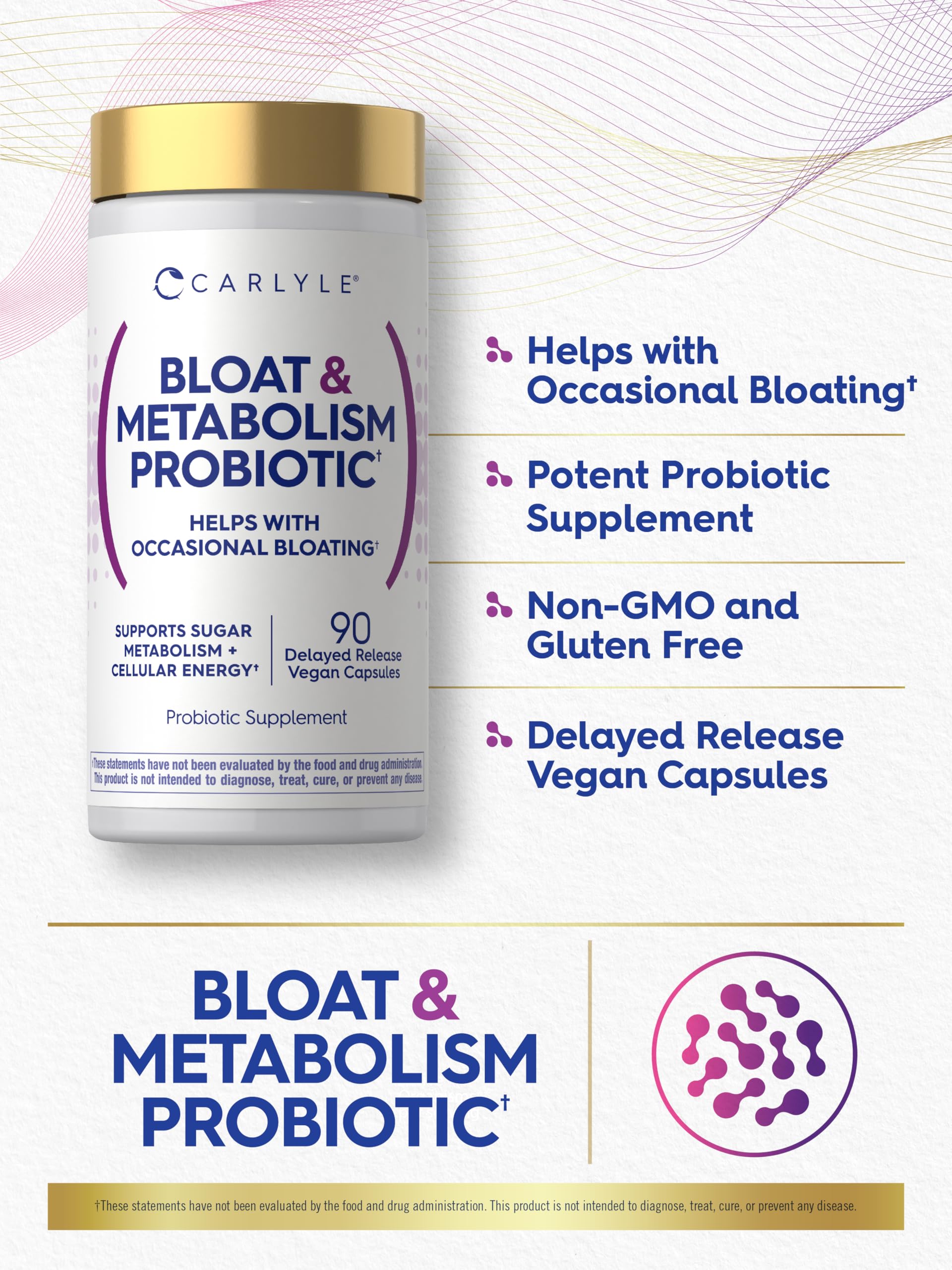 Carlyle Bloat and Metabolism Probiotic | 90 Capsules | Bloating Relief Formula | Sugar & Cellular Energy Support | for Women and Men | Vegan, Non-GMO, Gluten Free CarlyleAu supplements