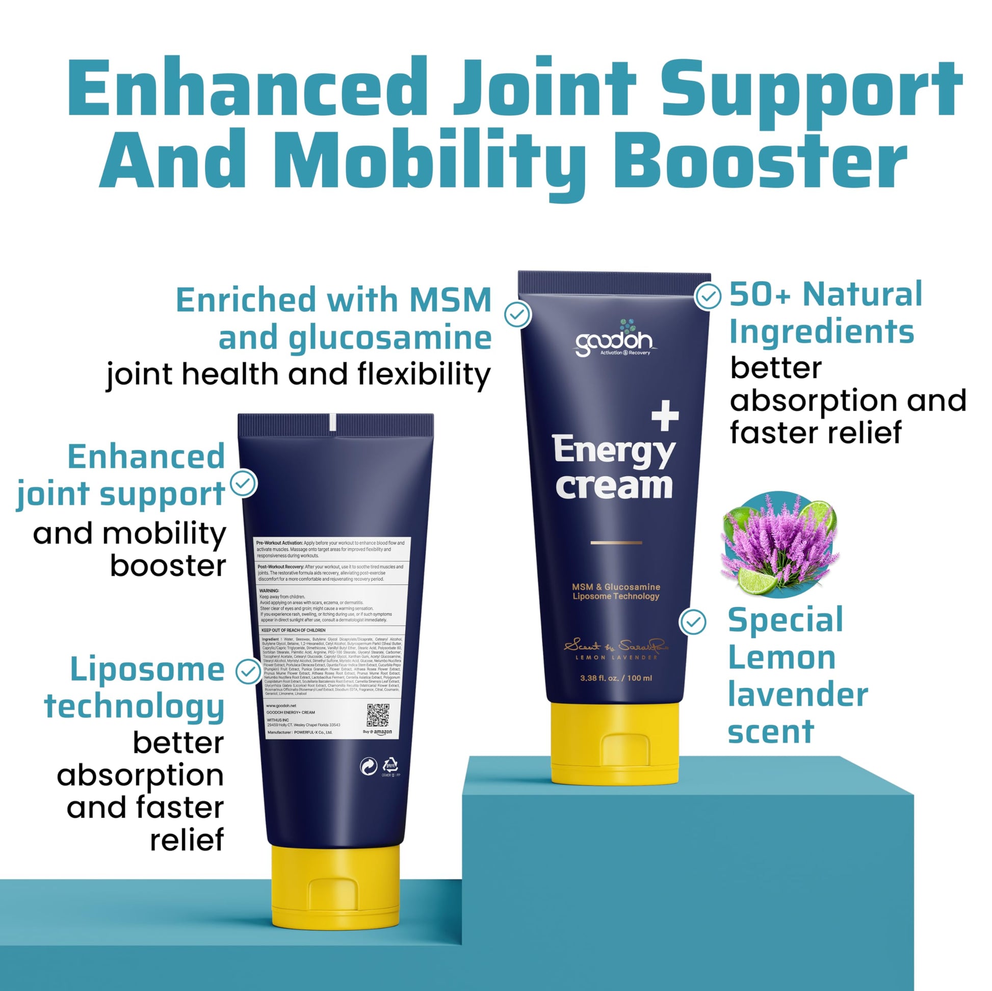 GOODOH Muscle & Joint Relief Cream with MSM (Dimethyl Sulfone), Glucosamine & Chondroitin – Fast Absorbing Cream for Muscle Pain, Joint Stiffness & Recovery – 3.38 oz GOODOHAu supplements