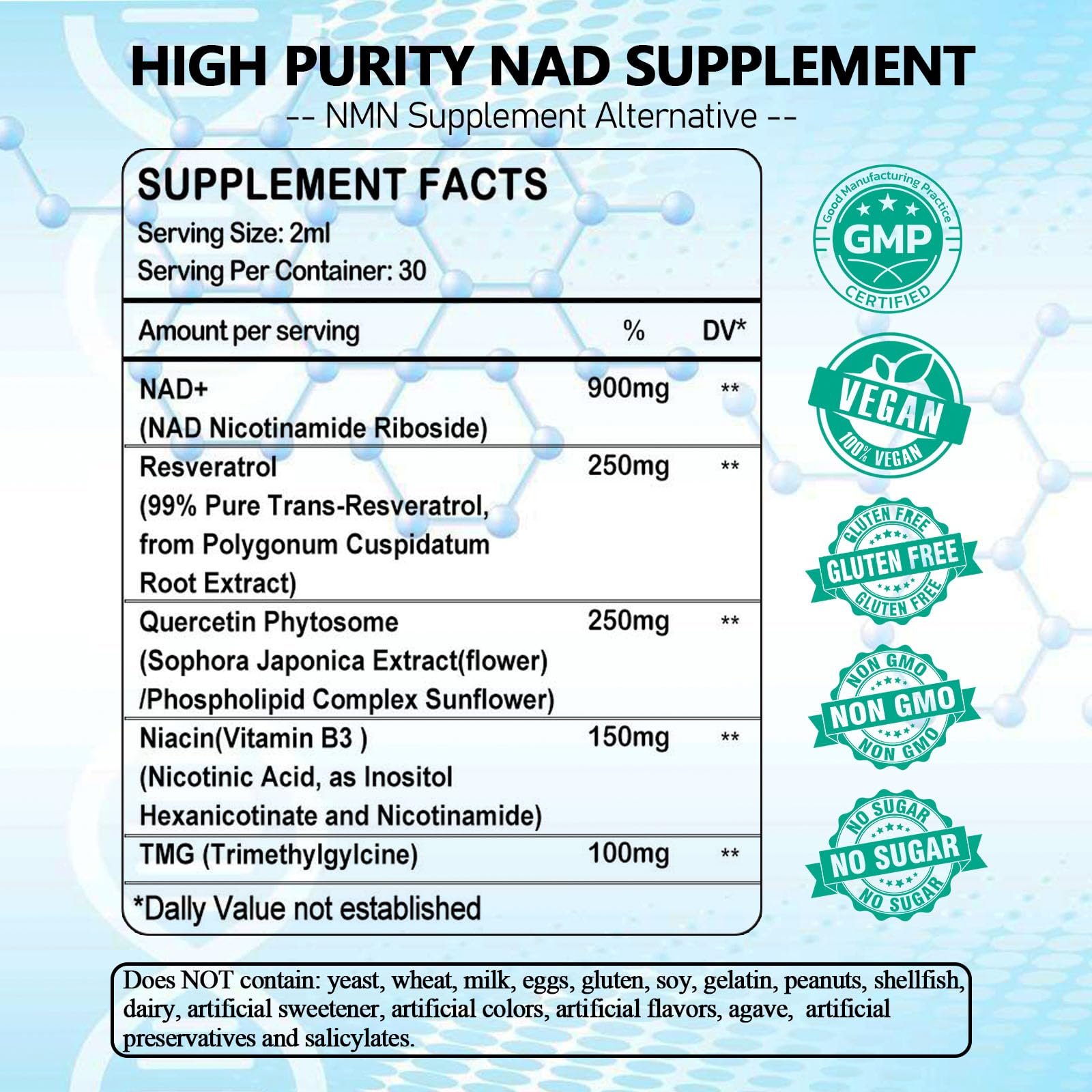 NAD Supplement, Liposomal NAD Nicotinamide Riboside Resveratrol 900mg Quercetion, TMG, Vitamin B3, High Potency NAD Plus Liquid Supplement for Cell Regenerator, Longevity, Energy, Anti-Aging, Focus AMENQ hHEALTHAu supplements