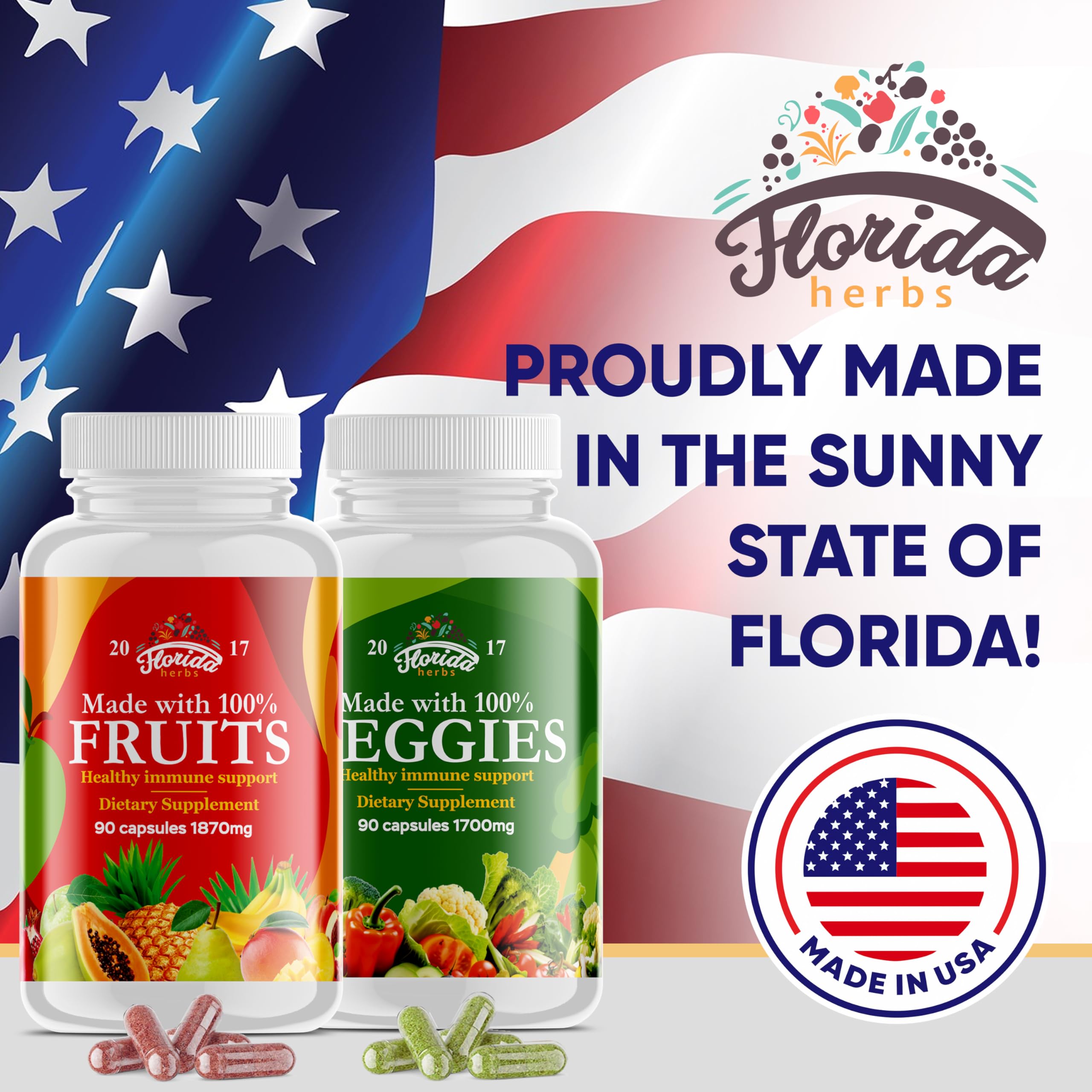 Fruits and Vegetables Supplement - 90 Fruit and 90 Veggie Capsules - Nature Vitamins, Balance of Fruits and Veggies Supports Energy Balance, Soy Free, Vegan Capsules - 90 Count (Pack of 2) FLORIDA HERBSAu supplements