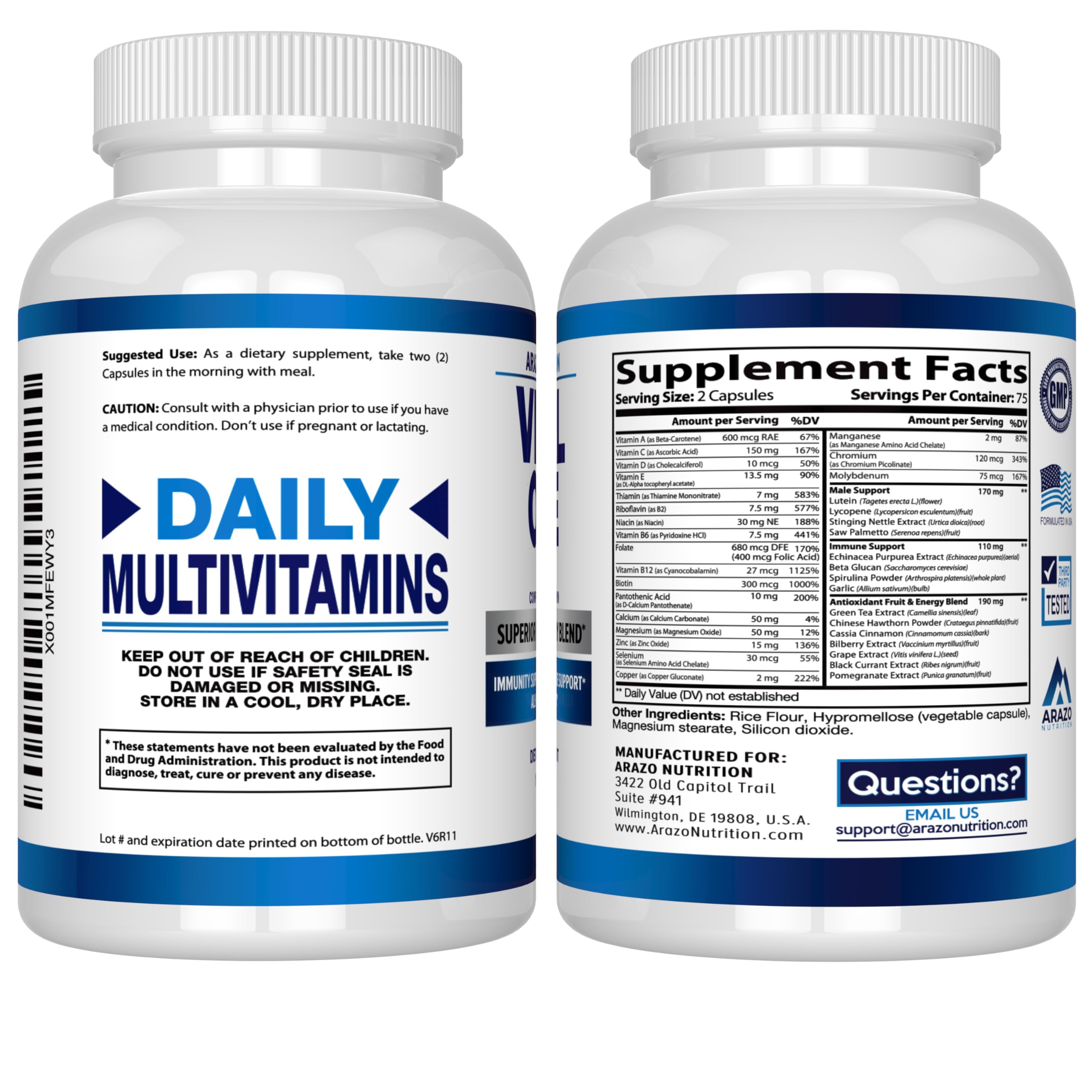 Arazo Nutrition Vital One Multivitamin for Men – Daily Wholefood Supplement - 150 Vegan Arazo NutritionAu supplements