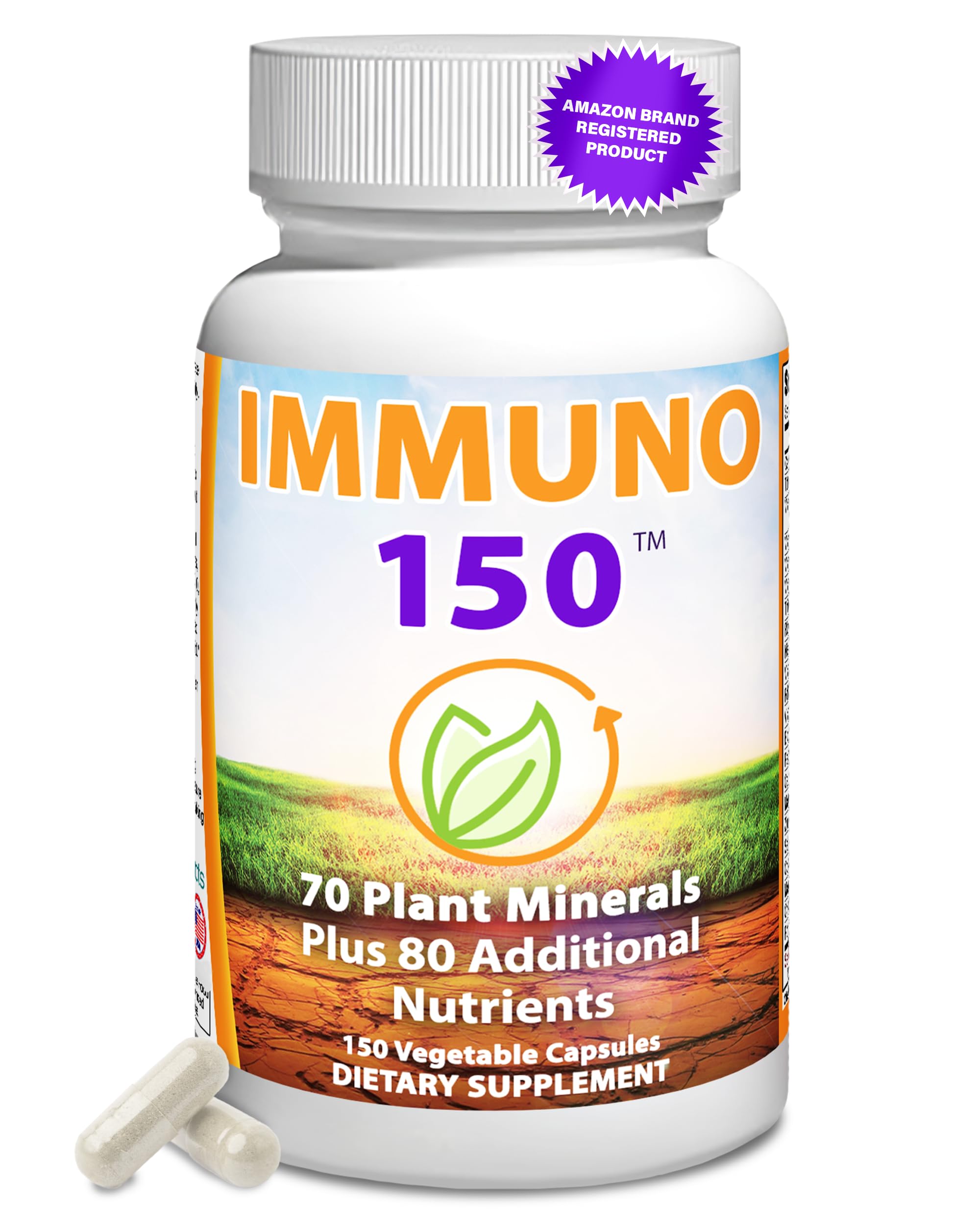 Immuno 150, Immune Support Supplement, Packed with 70 Plant Minerals, 13 Essential Vitamins and 68 Additional Nutrients-150 Vegetable Capsules- Immune Boost for All Age Groups Immuno 150Au supplements