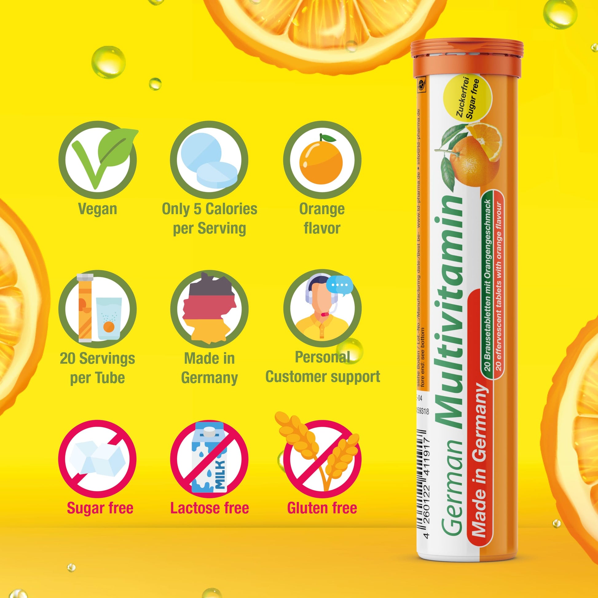 T&D German Vitamin, Minerals - 140 Vegan/Vegetarian Drink Effervescent Tablets - Mixed Fruit Flavor Box - Made in Germany T&DAu supplements