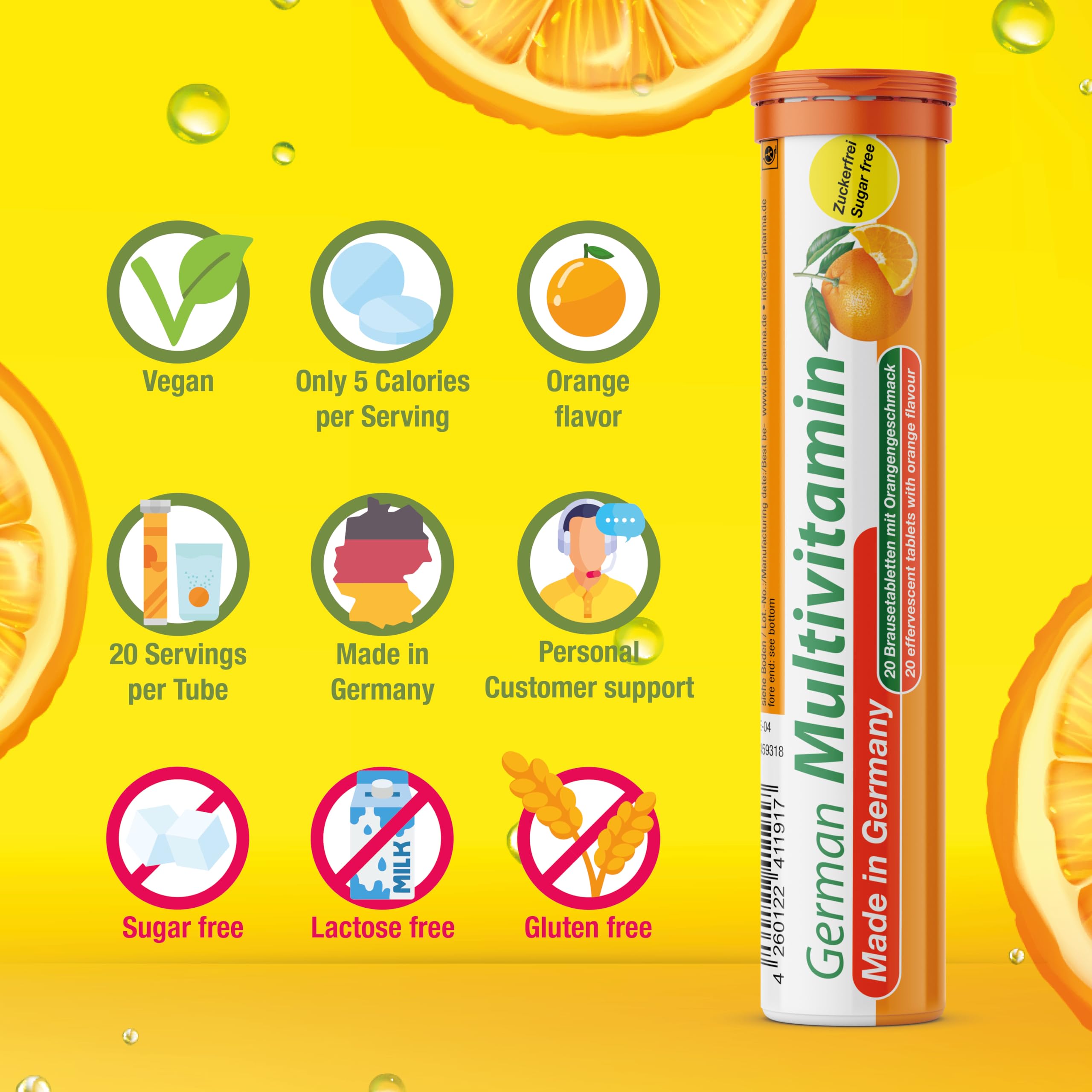 T&D German Vitamin, Minerals - 140 Vegan/Vegetarian Drink Effervescent Tablets - Mixed Fruit Flavor Box - Made in Germany T&DAu supplements
