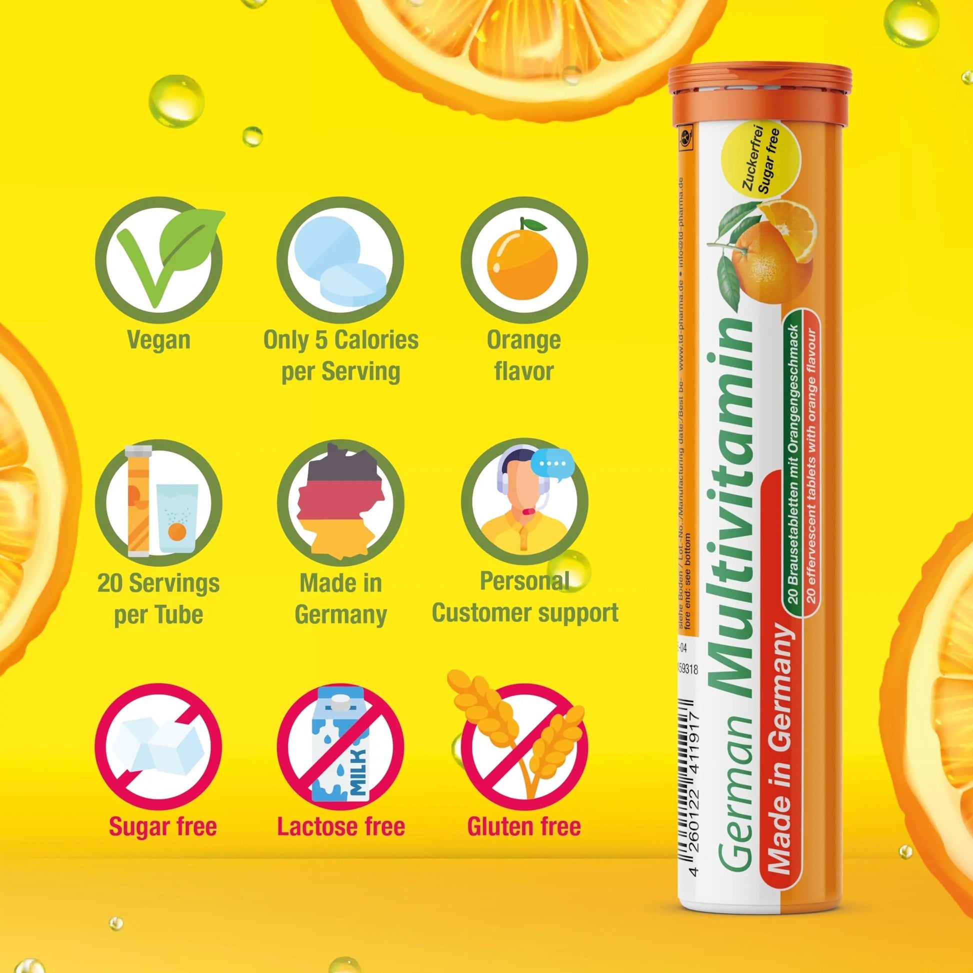 T&D German Multvitamin 10 Vitamins - 40 Vegan Drink Effervescent Tablets - Orange Flavor T&DAu supplements