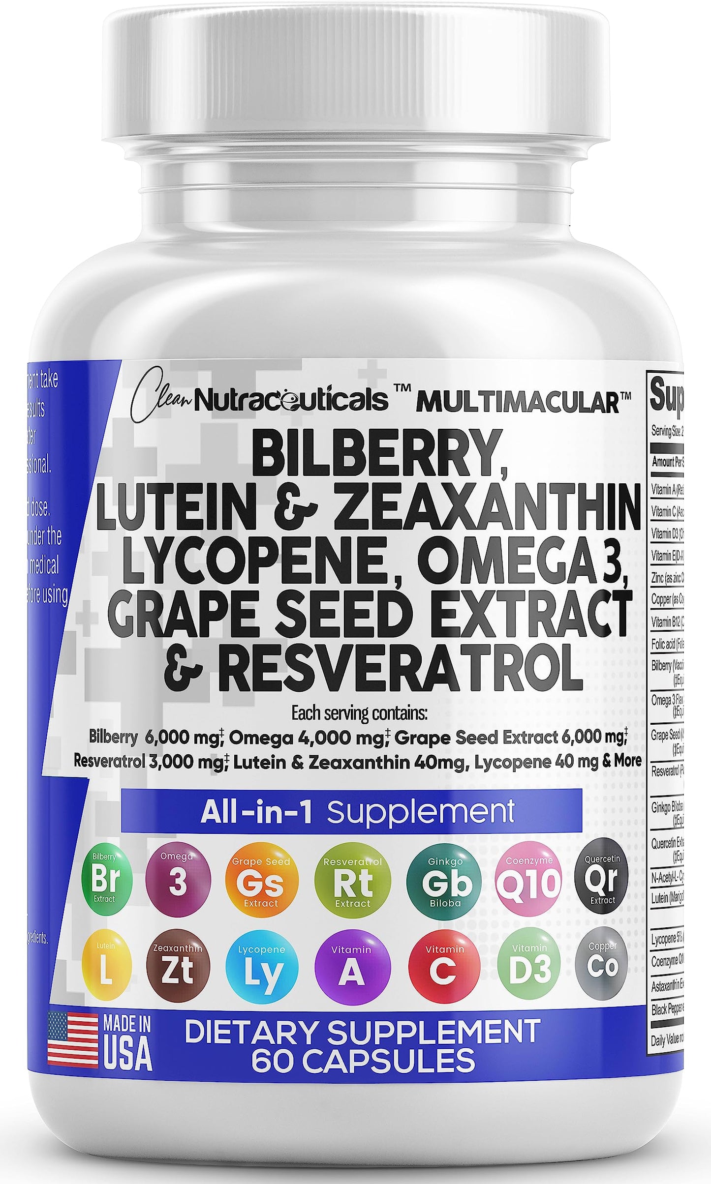 Eye Health Vitamins with Bilberry 6000mg Lutein & Zeaxanthin 40mg Lyco Clean NutraceuticalsUS supplements
