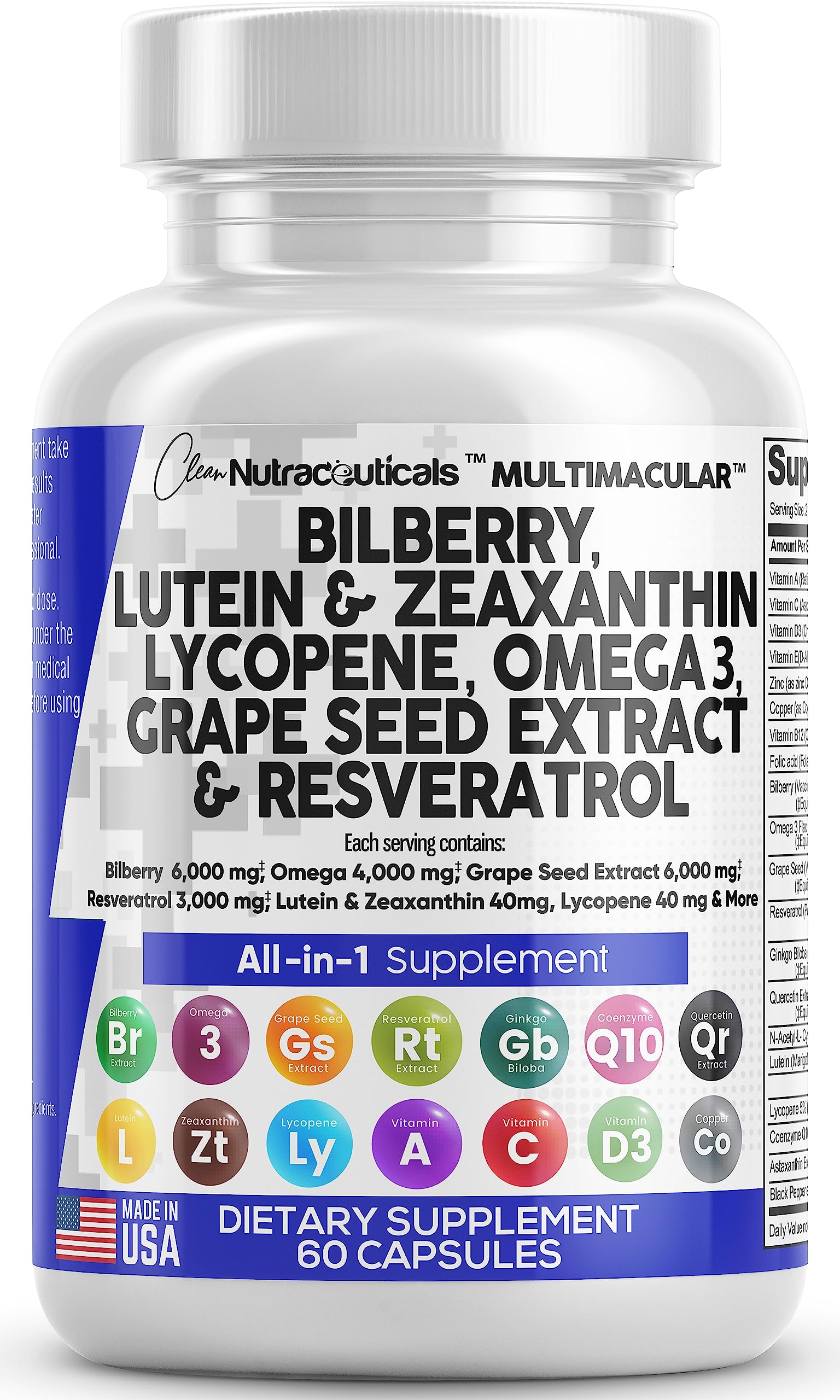 Eye Health Vitamins with Bilberry 6000mg Lutein & Zeaxanthin 40mg Lyco Clean NutraceuticalsUS supplements