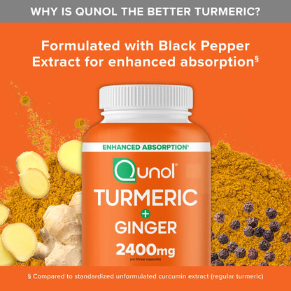 Qunol Turmeric Curcumin with Black Pepper & Ginger, 2400mg Turmeric Extract with 95% Curcuminoids, Extra Strength Supplement QunolUS supplements