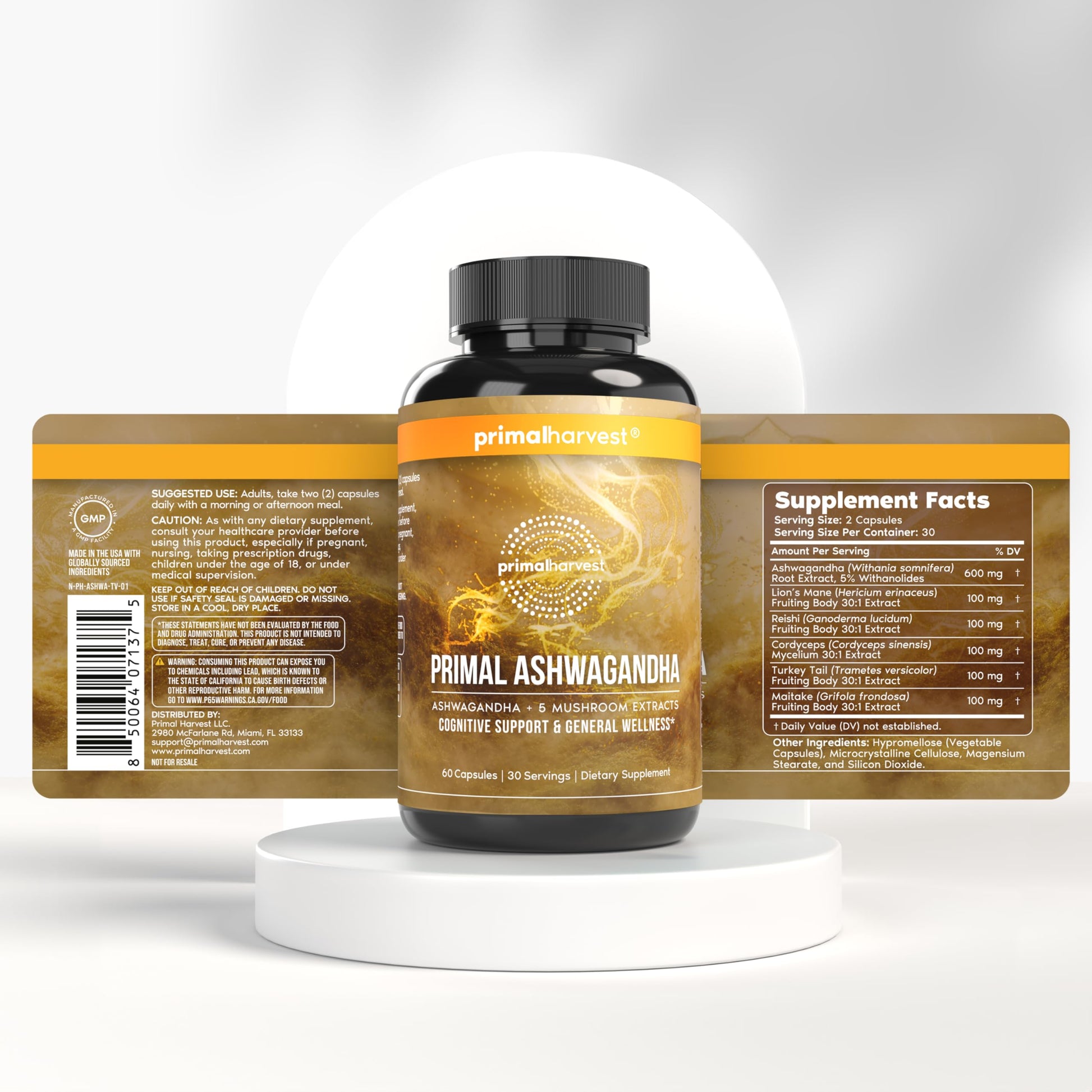 Primal Harvest Ashwagandha Supplement with 5 Mushroom Extracts: Lion’s Mane, Reishi, Cordyceps, Turkey Tail & Maitake for Immune Support & Cognitive Health Primal HarvestAu supplements
