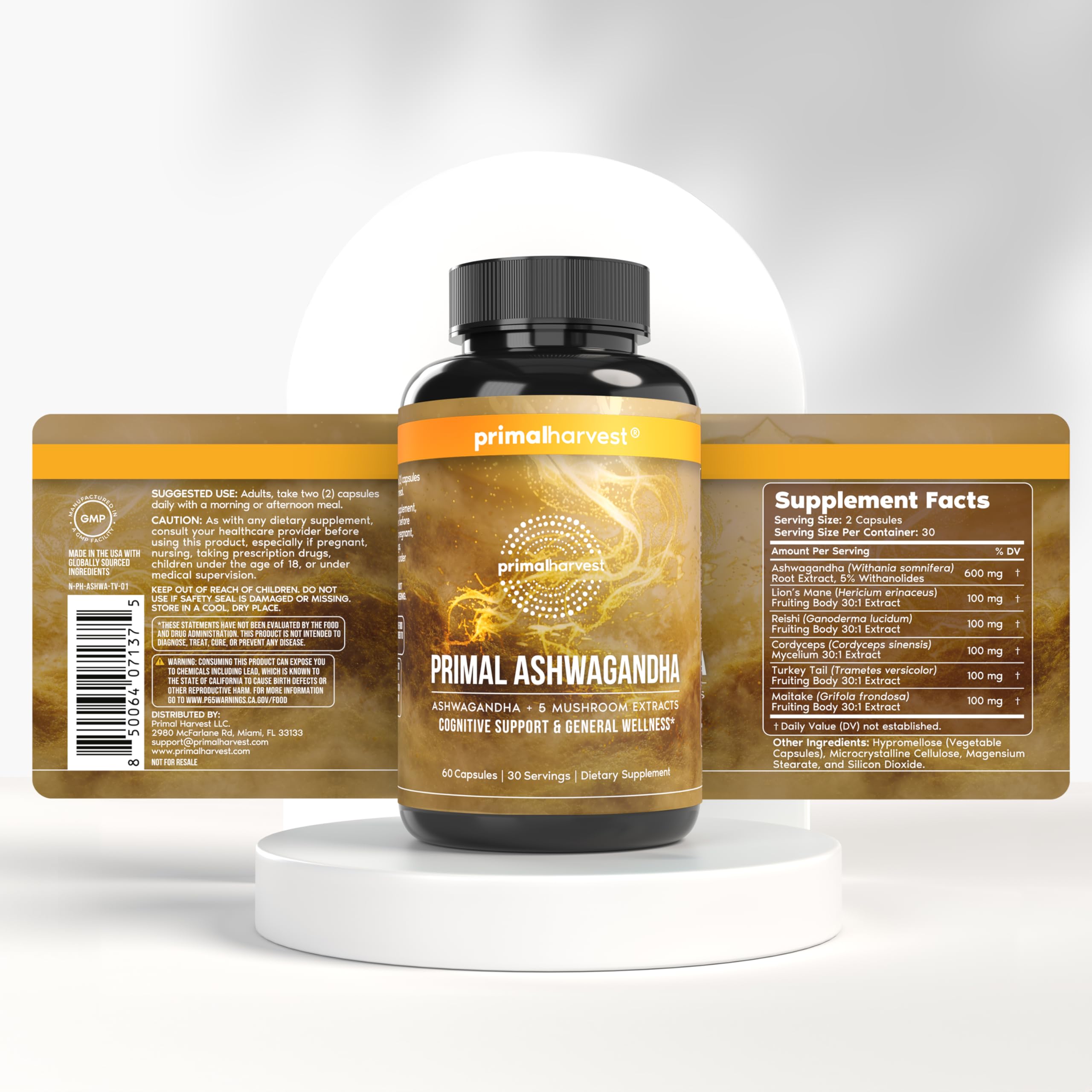 Primal Harvest Ashwagandha Supplement with 5 Mushroom Extracts: Lion’s Mane, Reishi, Cordyceps, Turkey Tail & Maitake for Immune Support & Cognitive Health Primal HarvestAu supplements