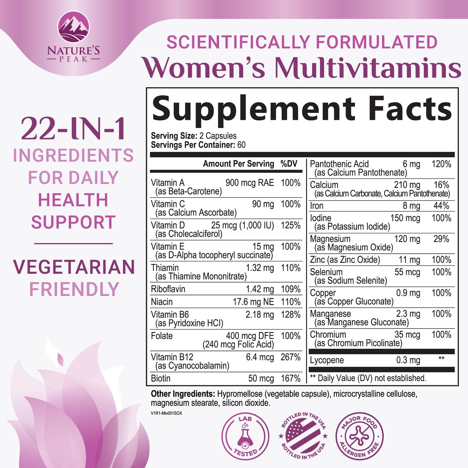 Multivitamin for Women - Complete Daily Womens Multivitamins with Calcium, Folate, Vitamin A, C, D, E & B Vitamins, Zinc and Iron - Multi Vitamins for Bone, Energy & Immune Support - 120 Capsules Nature's PeakAu supplements