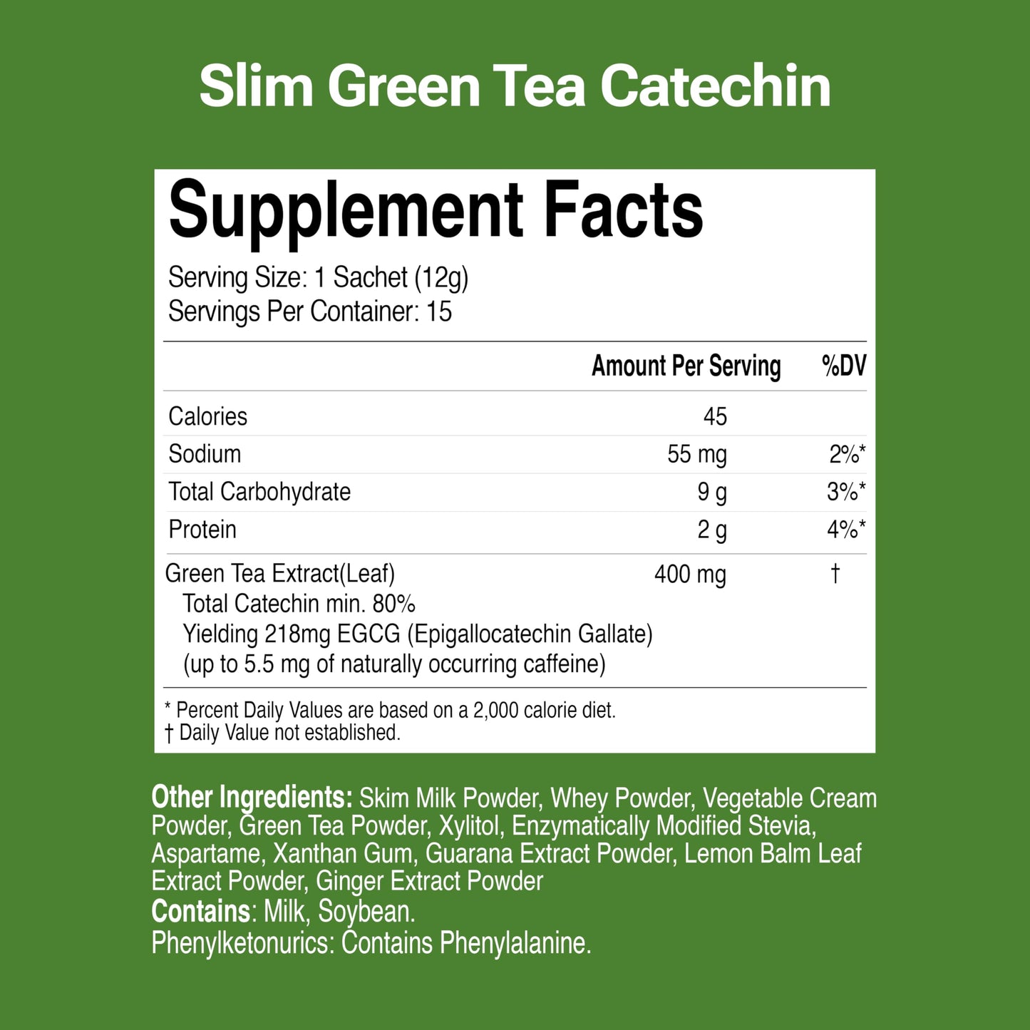 Slim Green Tea Catechin - Matcha Latte Flavor - 15 Pack - Supports Healthy Weight JAYUUS supplements