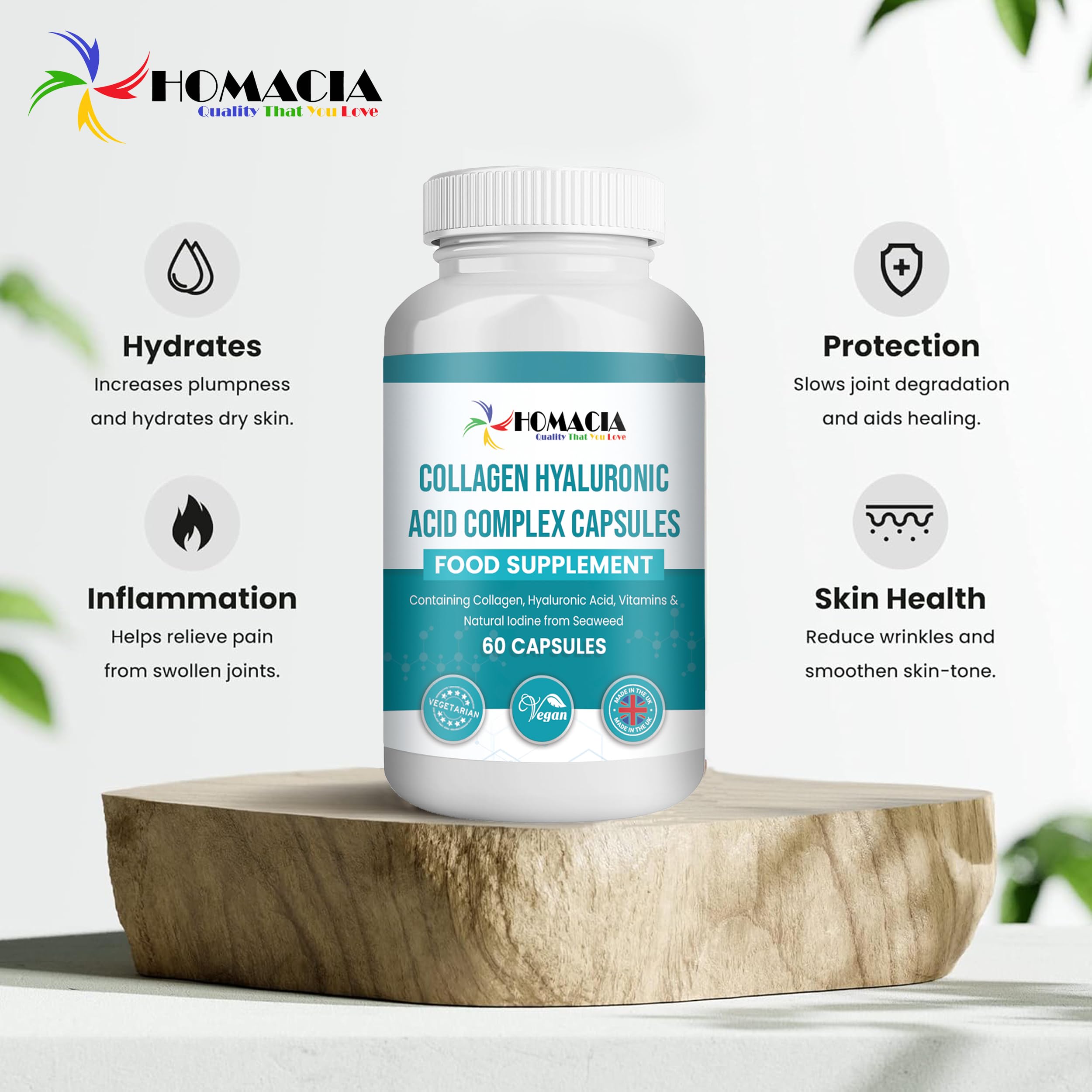 Homacia’s Collagen Capsules | Marine Collagen with Hyaluronic Acid | Pure Collagen Supplements for Women HOMACIA Quality That You loveAu supplements