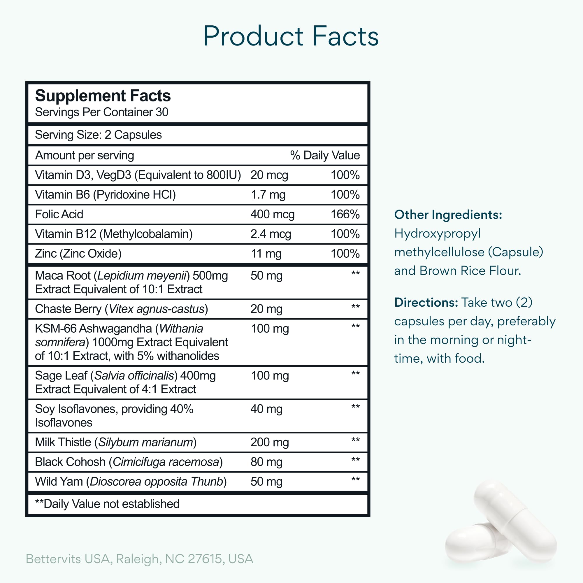 Bettervits Menopause Supplements for Women with Ashwagandha and Zinc | Hormone Balance Support with Vitamins D3 B6 B12 for Hot Flashes | Perimenopause Supplements for Monthly Wellness - 60 Capsules BettervitsAu supplements