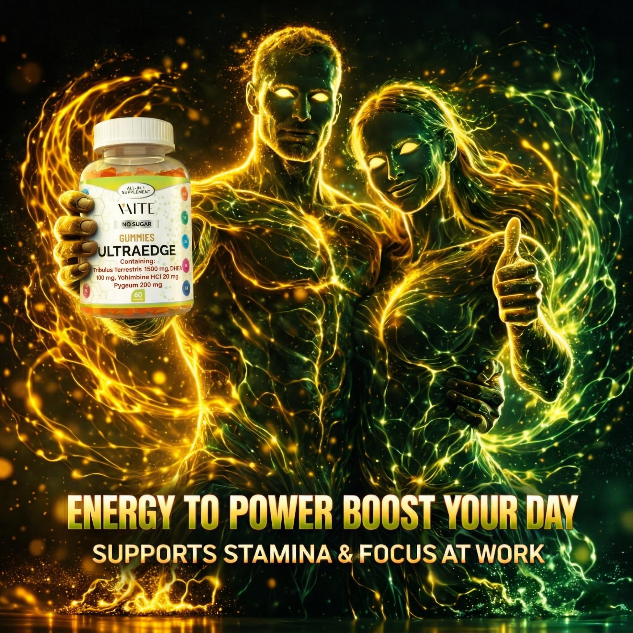 VAITE UltraEdge Herbal Complex Gummies – Tribulus Terrestris 1500mg, DHEA 100mg, Yohimbine HCl 20mg, Pygeum 200mg, Plant-Based Blend, 60 Vegan Gummies, Non-GMO, Gluten-Free, Adult Supplement VAITEAu supplements