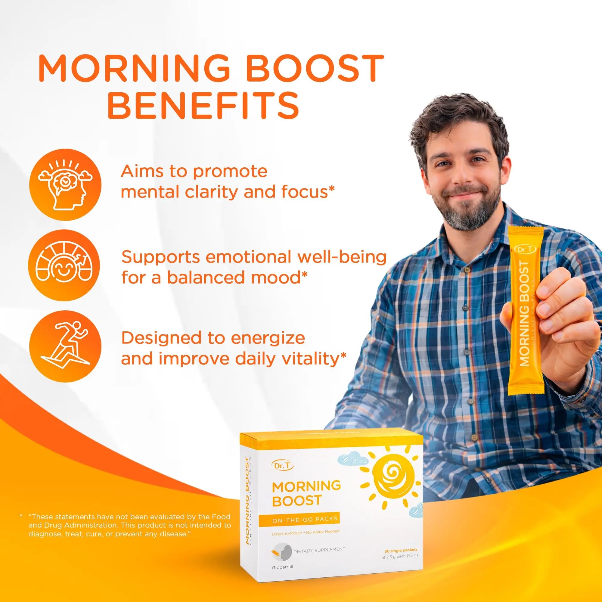 Dr. T On-the-go Packs – Morning Boost Formula – No Water Needed, Direct-to-Mouth – with Vitamins C, B6, B12 & Camu-Camu Extract – Supports Focus, Energy & Well-Being – Grapefruit, 30 Packs Dr. Tnz supplements