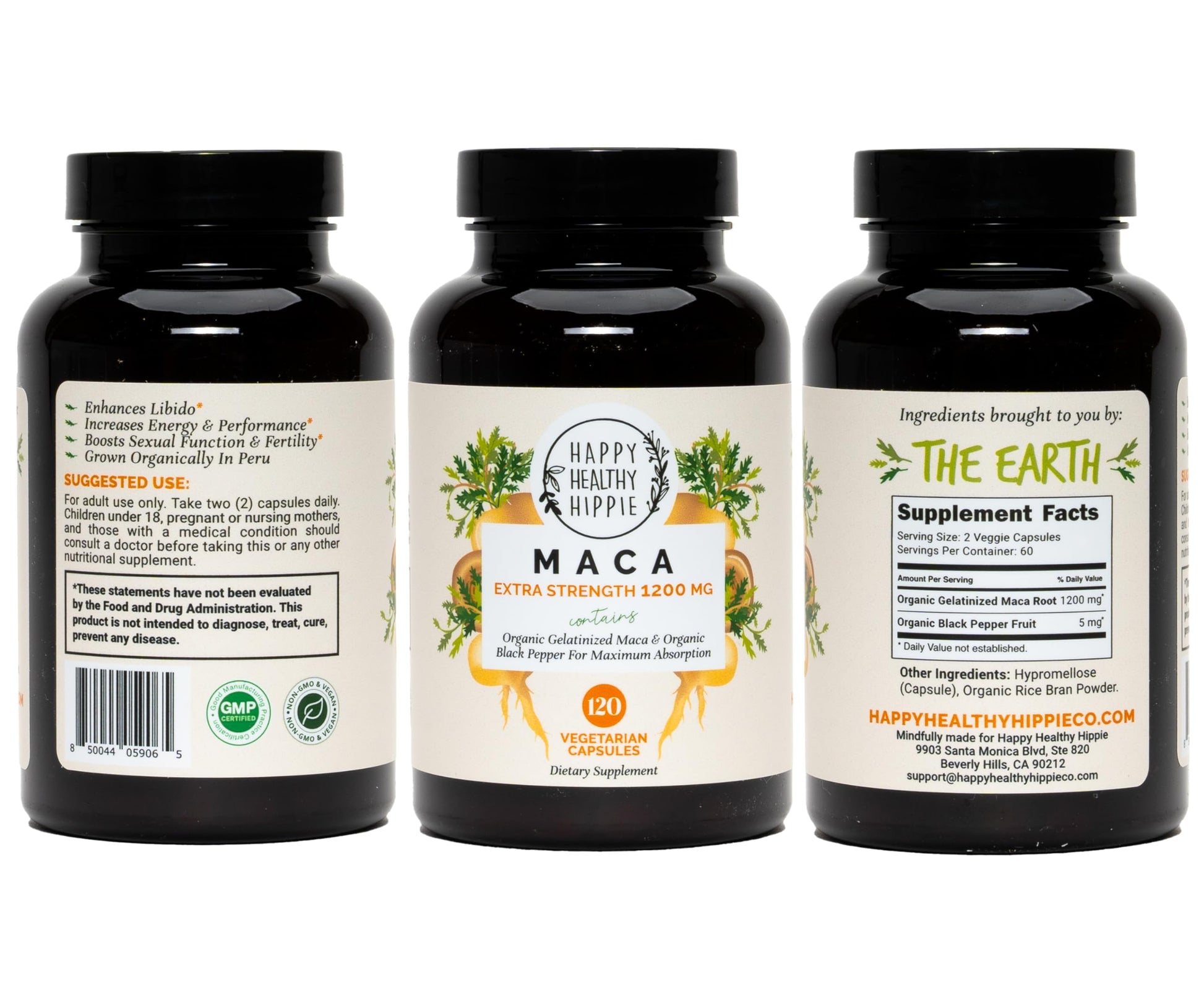 Organic Maca Root Capsules 1200 mg – Libido Booster for Women Fast Acting & Potent | Female Maca Supplement | Energy Pills from Peru | Includes Black Pepper for High Absorption | Vegan, 120 Ct Happy Healthy HippieAu supplements