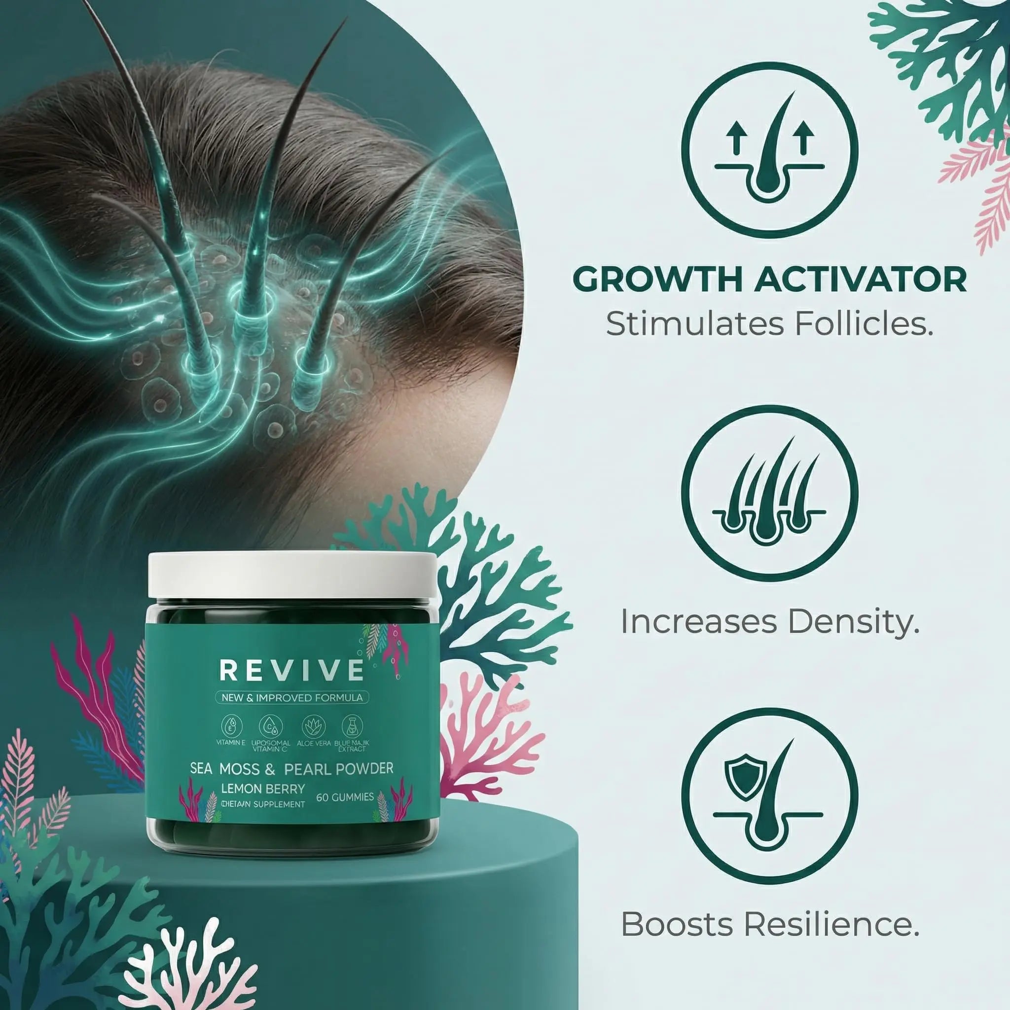 Balmbare Revive Gummies for Hair Loss - Sea Moss Gummies with Vitamin C, Vitamin E, Aloe Vera, Pearl Powder Supports Faster Hair Growth RulinalAu supplements