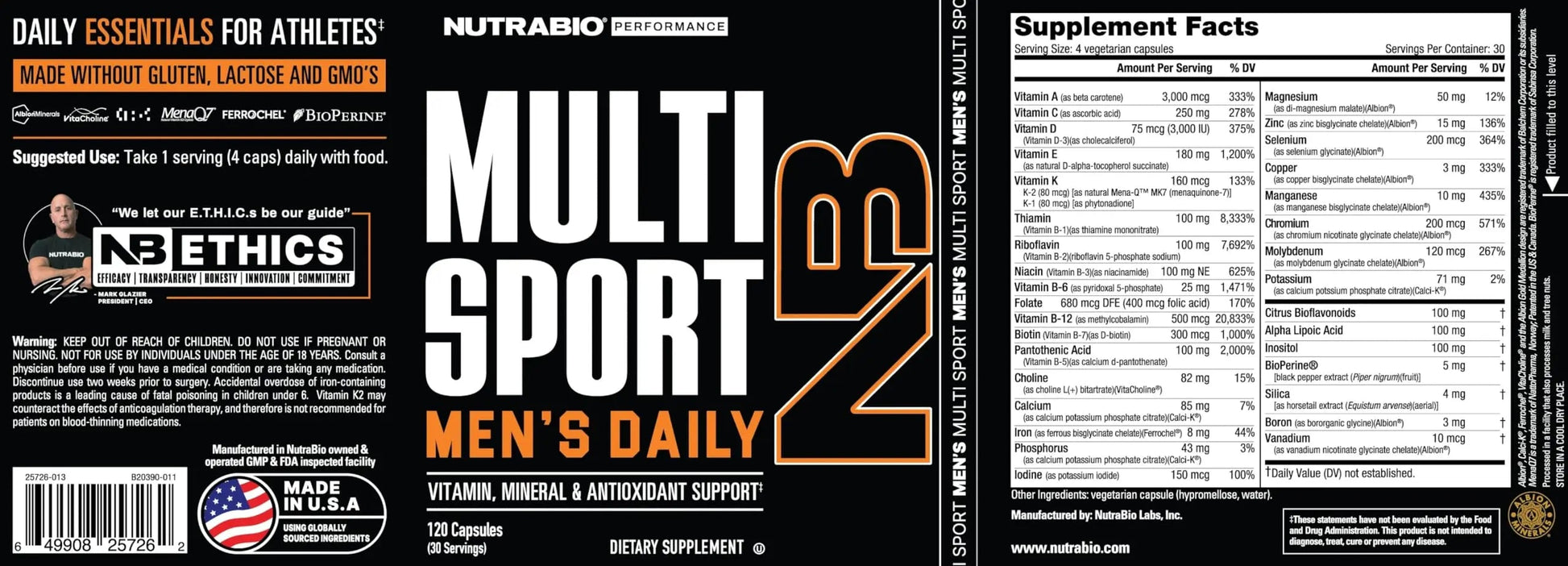 NutraBio Multisport for Men - Mens MultiVitamin - 33 Vitamins, Minerals, Micronutrients - Rich in Antioxidants NutraBioAu supplements