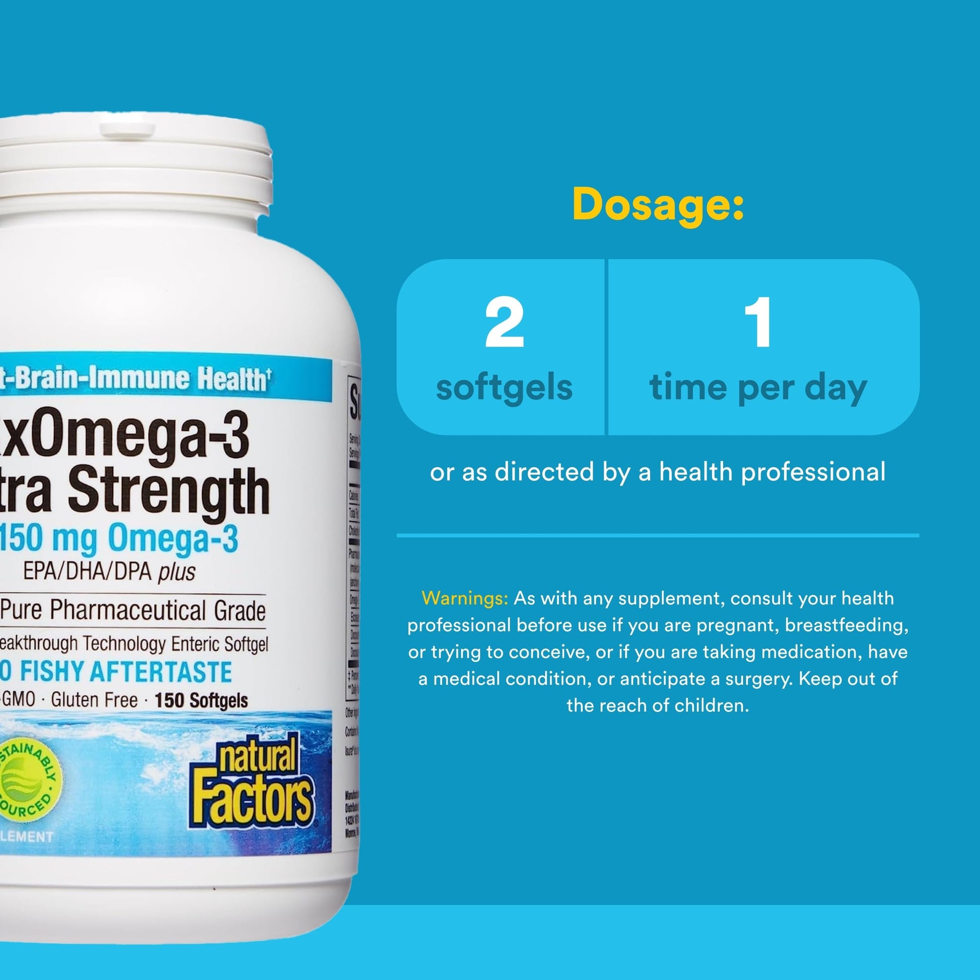 Natural Factors RxOmega-3 Ultra Strength - Brain & Heart Health Support - Eye Health Supplement with EPA & DHA - Supplement with Omega-3 Fatty Acids - 150 Softgels (75 Servings) Natural FactorsAu supplements