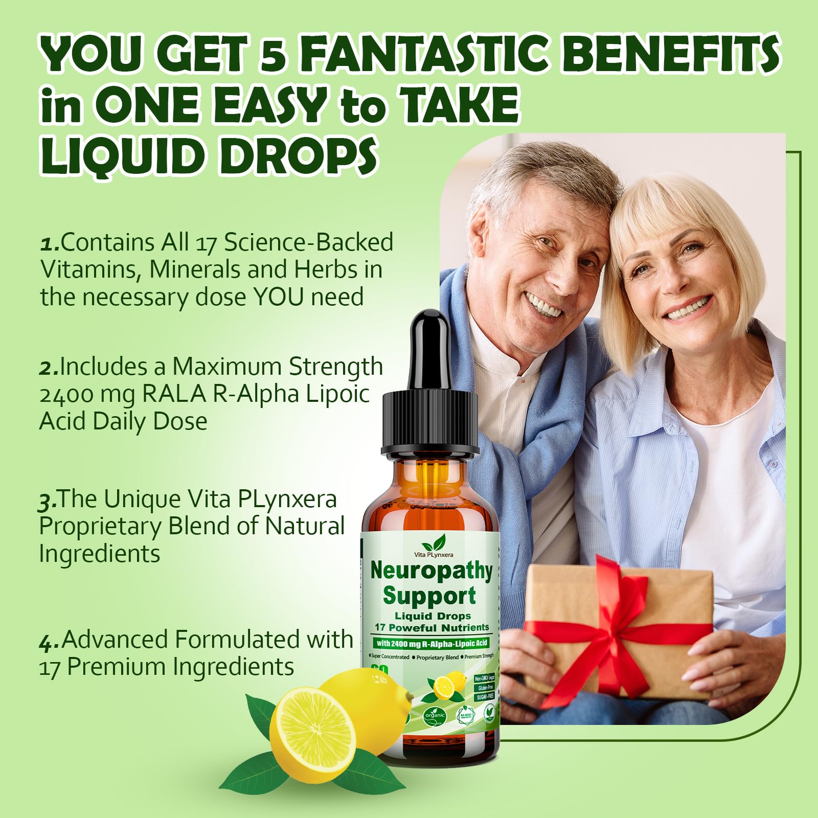 Neuropathy Supplements Liquid Drops, Advance 17-in-1 Stabilized R-Alpha Lipoic Acid (R-ALA) w. Acetyl L-Carnitine Vitamin B-Complex Magnesium, High Potency R-Lipoic Acid for Nerve Antioxidant Energy Vita PLynxeraAu supplements