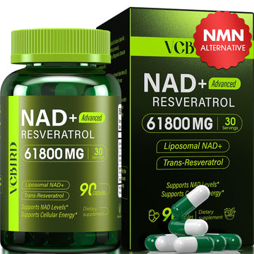 Nad Resveratrol Supplement 61800mg Per Bottle – Liposomal Nad+ Resveratrol for Women & Men – High Purity 1200mg Nad+ Supplement for Energy & Healthy Aging, Resveratrol, Quercetin, CoQ10 – 90 Counts VCBIRDAu supplements