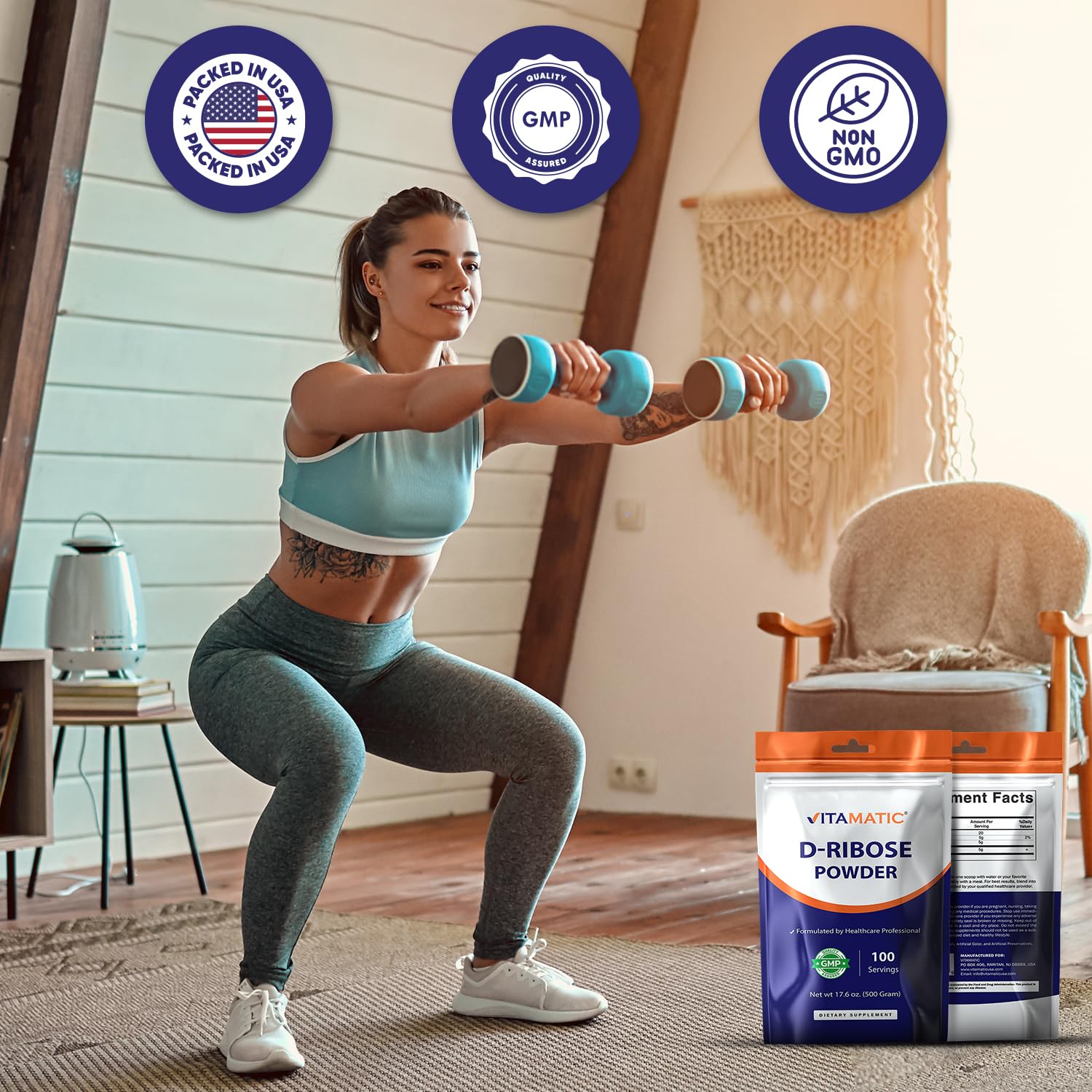 Vitamatic D-Ribose Powder 500g - 17.6 OZ (500 Gram) | Pure & Unflavored | Non-GMO | Easy-Mix Dietary Supplement VitamaticAu supplements