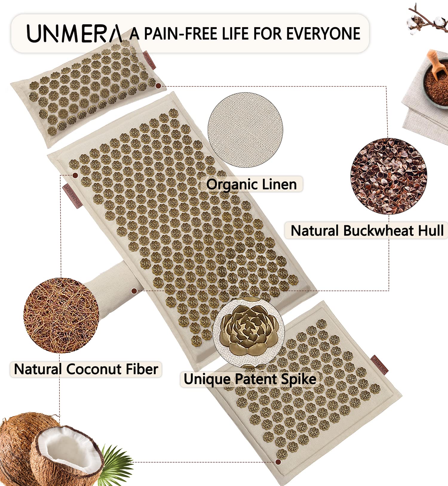 UNMERA Acupressure Mat and Pillow Set,Natural Premium Linen & Coconut Fiber Filling UNMERAAu supplements