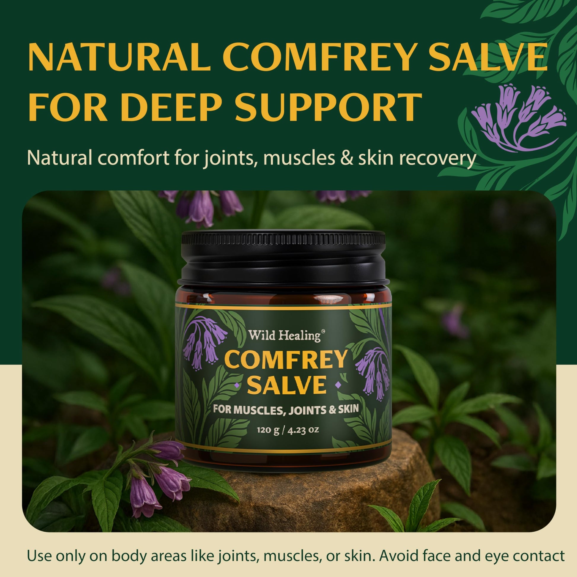 Wild Healing Comfrey Salve – Concentrated Herbal Balm with Arnica, Magnesium & MSM – Soothing Botanical Cream for Joints, Muscles & Dry Skin – 4.23 oz Wild HealingAu supplements