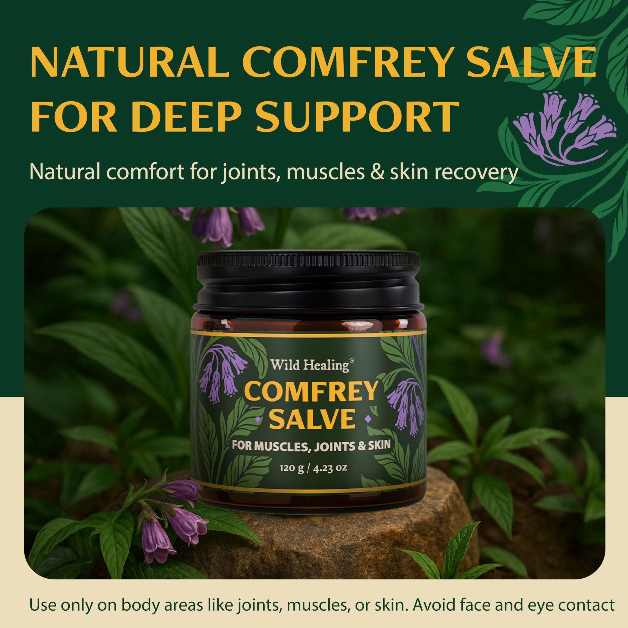 Wild Healing Comfrey Salve – Concentrated Herbal Balm with Arnica, Magnesium & MSM – Soothing Botanical Cream for Joints, Muscles & Dry Skin – 4.23 oz Wild HealingAu supplements