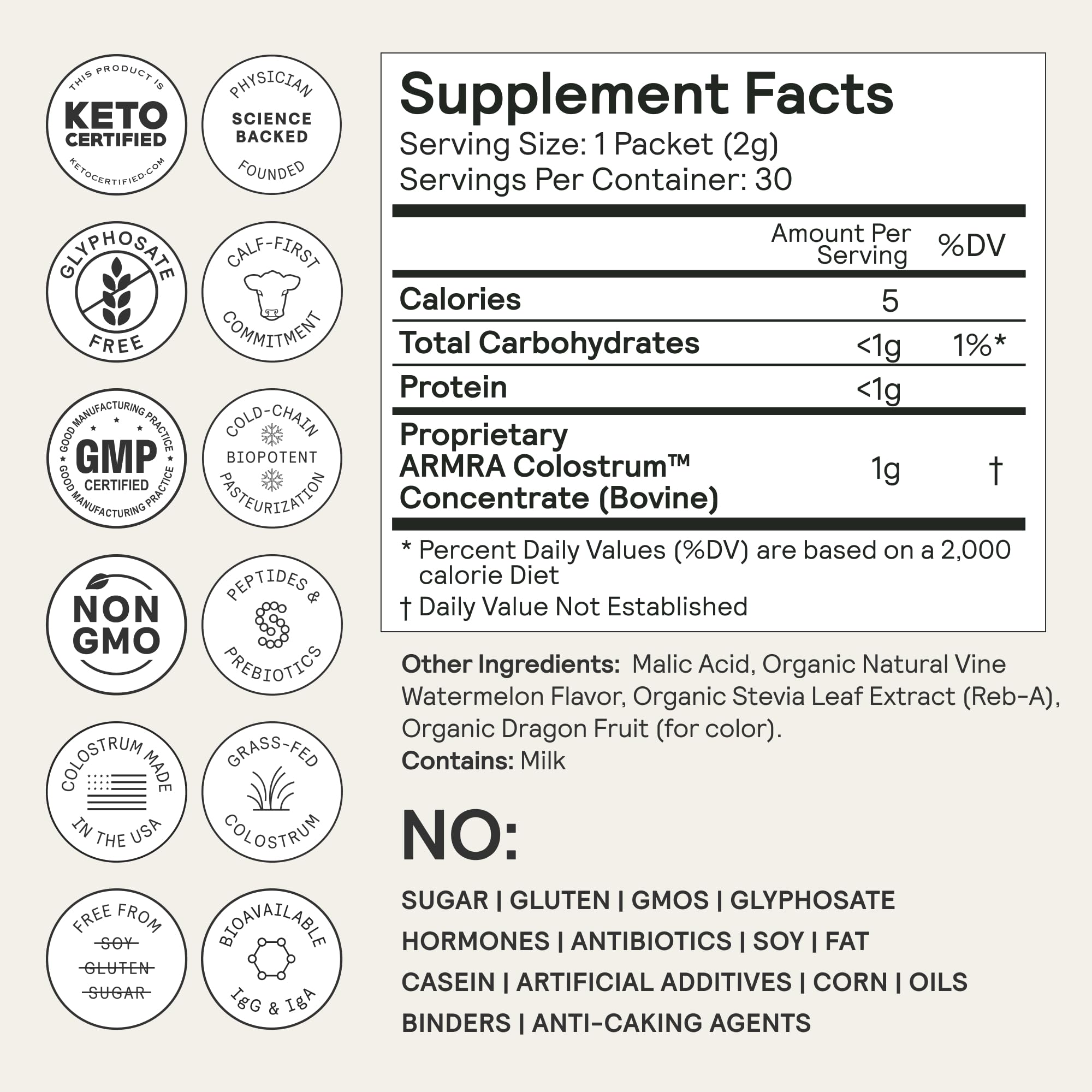 ARMRA Colostrum Powder | Vine Watermelon | Gut Health & Bloating | Skin & Hair | Immunity | Keto, Gluten & Fat-Free | 60 Servings ARMRAUS supplements