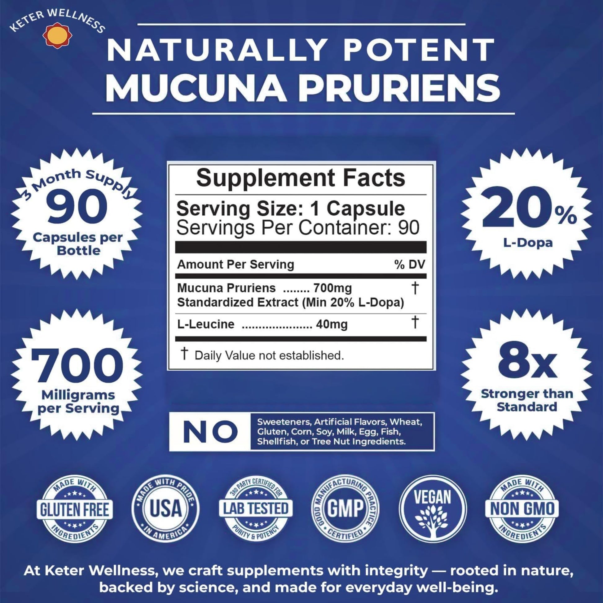 Mucuna Pruriens 20% L-Dopa – Standardized Velvet Bean Extract for Natural Dopamine, Focus & Mood Support – Pure 8:1 Concentrated Herbal Supplement – Vegan, Non-GMO, 90 Capsules Keter WellnessAu supplements