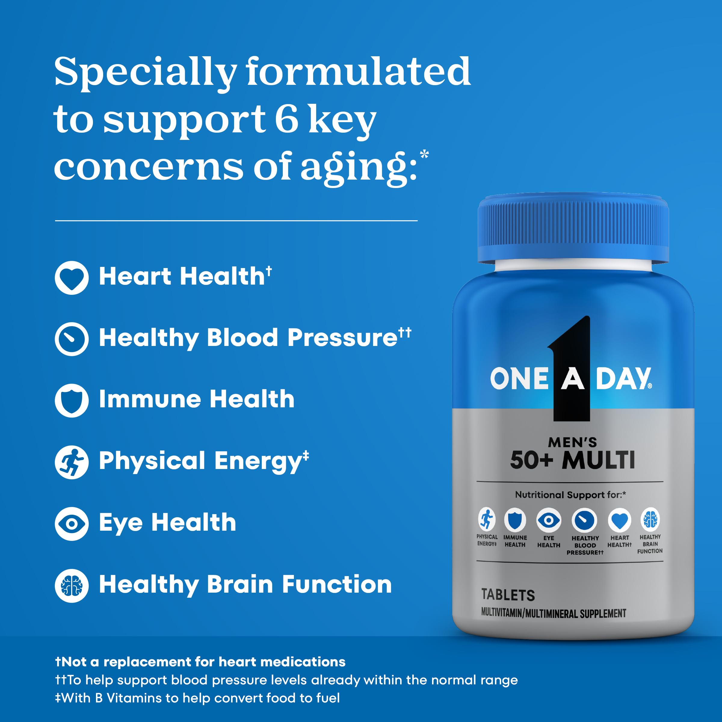 One A Day Men’s 50+ Multivitamins, Supplement with A, C, D, E and Zinc for Immune Health*, Calcium & More, 100 Tablets ONE A DAYAu supplements