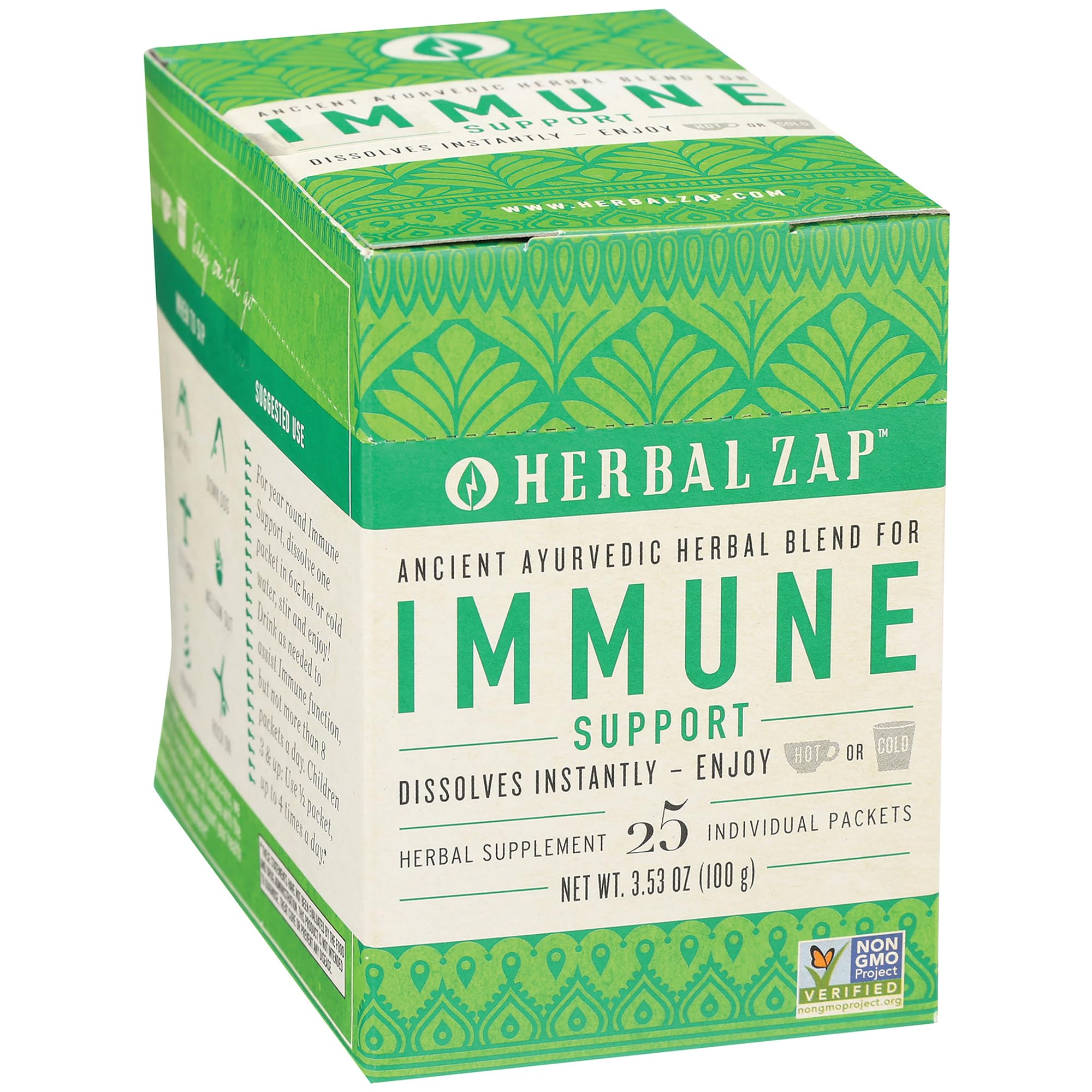 Herbal Zap! Immune Support Supplement Powder (25 Packets Per Box) – Ancient Ayurvedic Herbal Blend, Dissolves in Hot or Cold Water, 0.14 Oz Ea Herbal ZapAu supplements