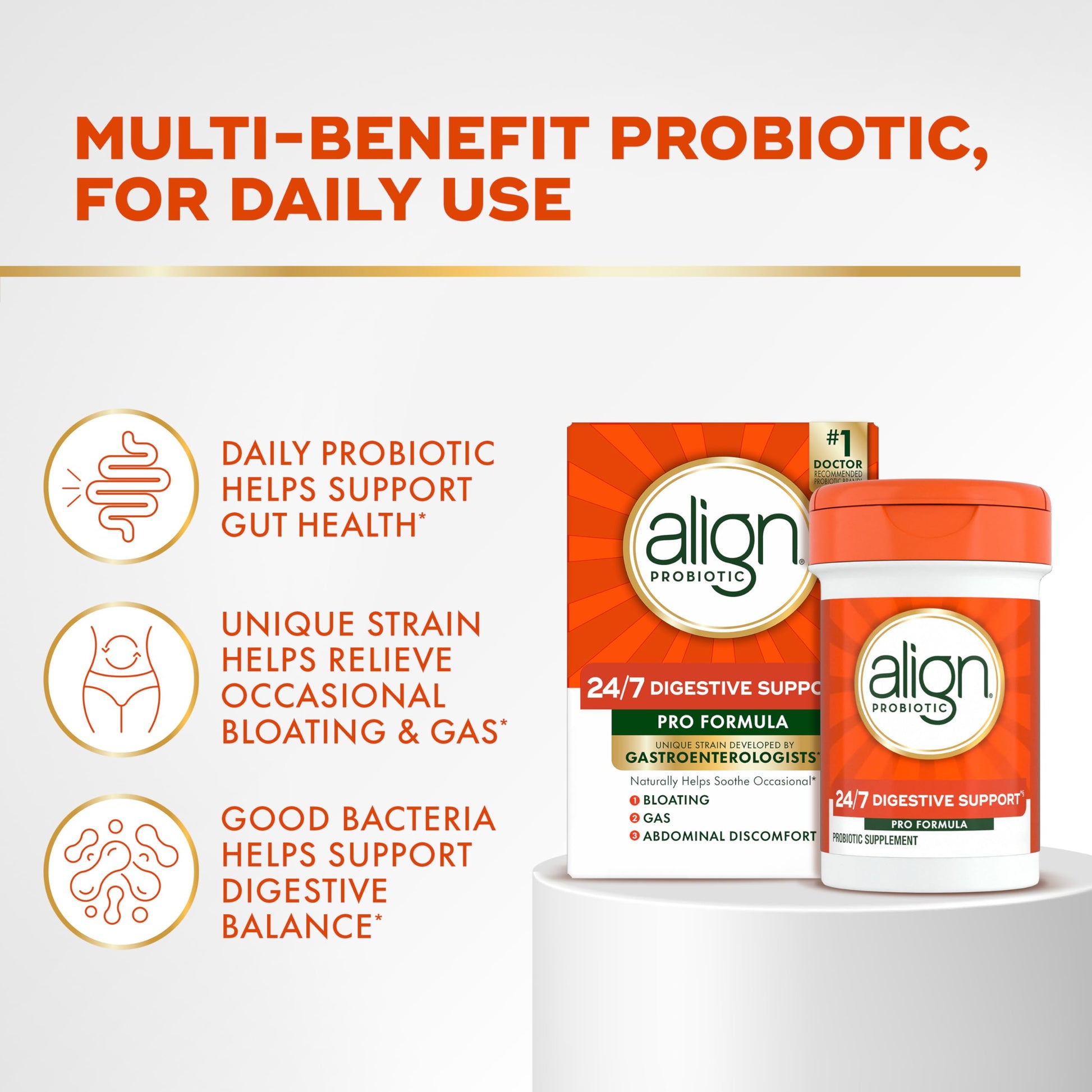 Align Probiotic, Pro Formula, Probiotics for Women and Men, Probiotics for Digestive Health, Men and Womens Probiotic Capsules Help Relieve Occasional Bloating & Gas*, 30 Capsules AlignAu supplements