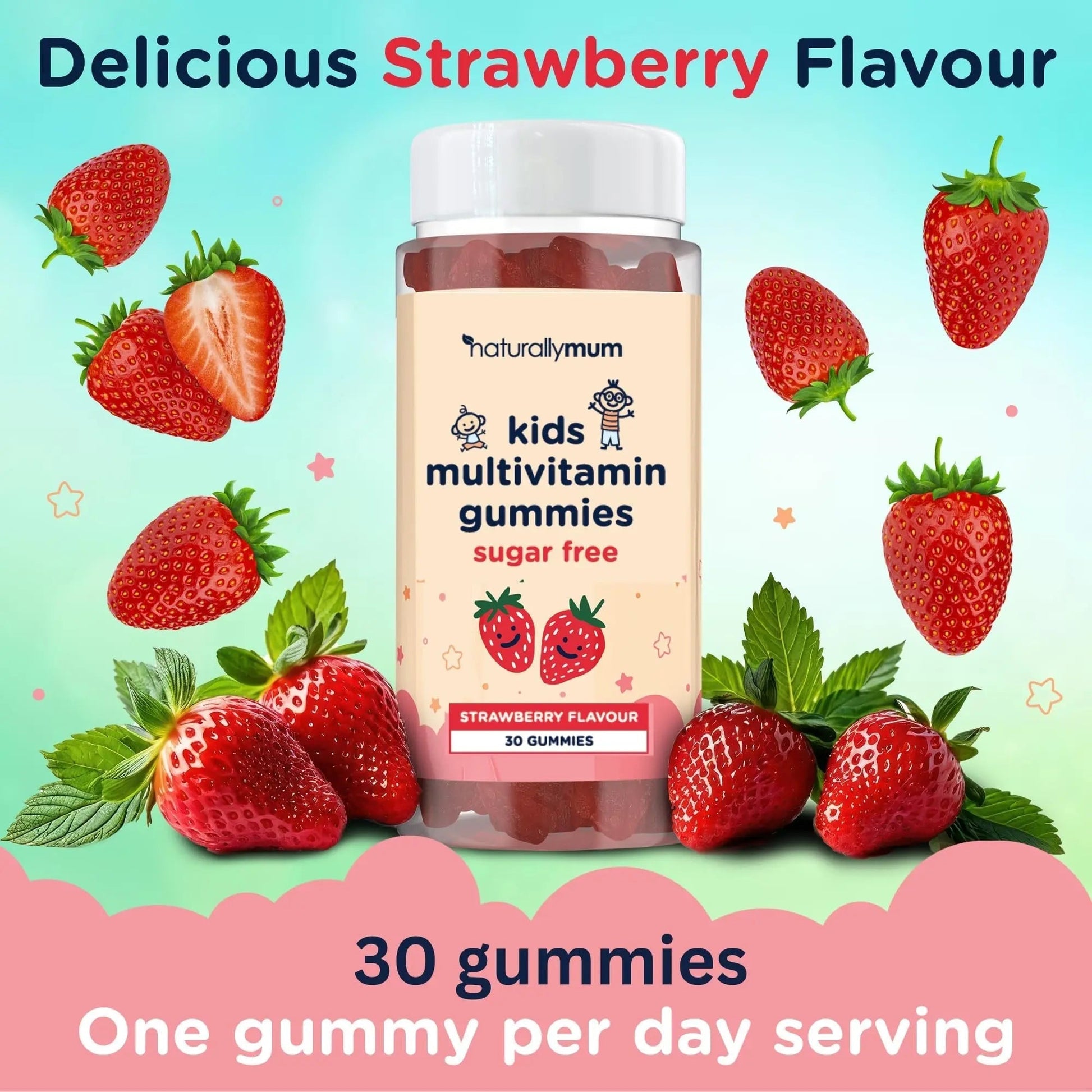 NaturallyMum Kids Multivitamin Gummies | for Children | Vegan Friendly | 30 Chewable Gummies | with Vitamins A, D, E, B6, B12, C | NaturallyMumAu supplements