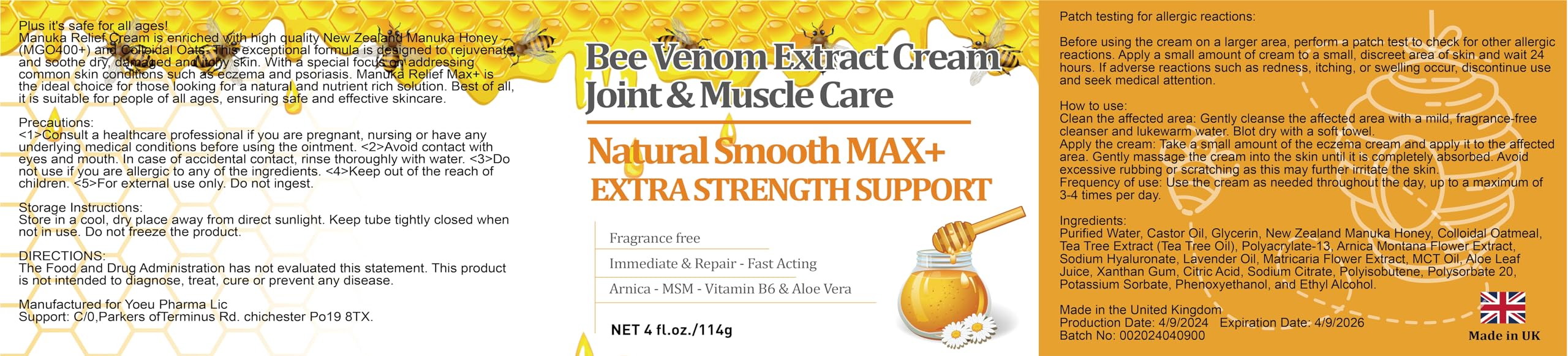 YOKOBBYES Pure Bee Venom Joint, Muscle & Bone Cream, Instant Relief, Back, Neck, Hand, Feet, Knee, Muscle, Shoulder, Ankle, Foot Discomfort, for Adults and The Elderly, YOKOBBYESAu supplements