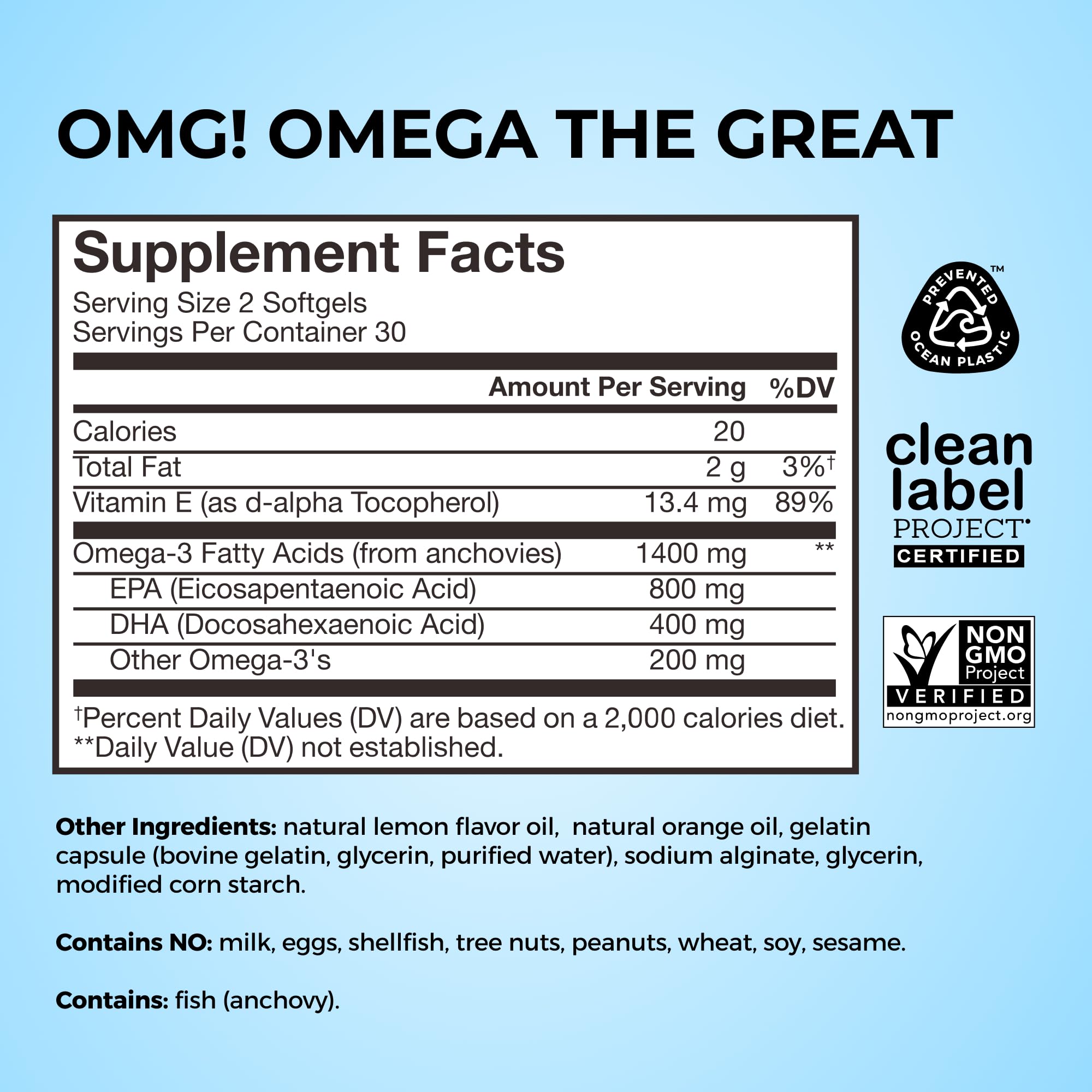 HUM OMG! Omega The Great Triple Omega 3 Fish Oil Supplement for Women & Men with Vitamin E, DHA & EPA, Skin Care & Skin Tone Support for Heart & Brain Health, Gluten Free, Non GMO, 60 Softgels HUMUS supplements