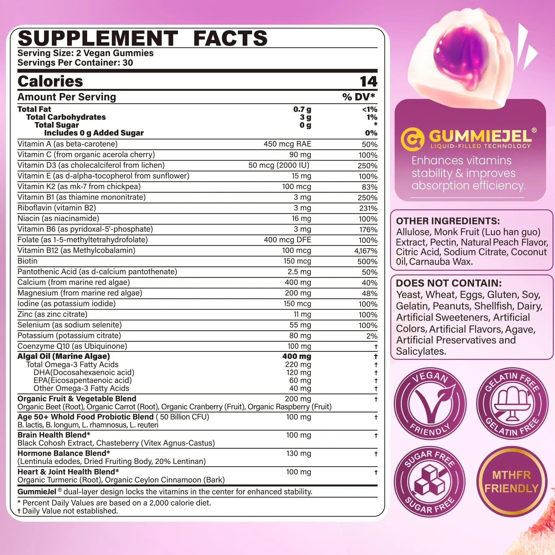 Multivitamin for Women 50 Plus Gummies, Vegan Omega 3, Methylfolate, Calcium, D3 K2, CoQ10, Daily Vitamin A C E, Methylated B12, Biotin, B Complex NextdiaAu supplements