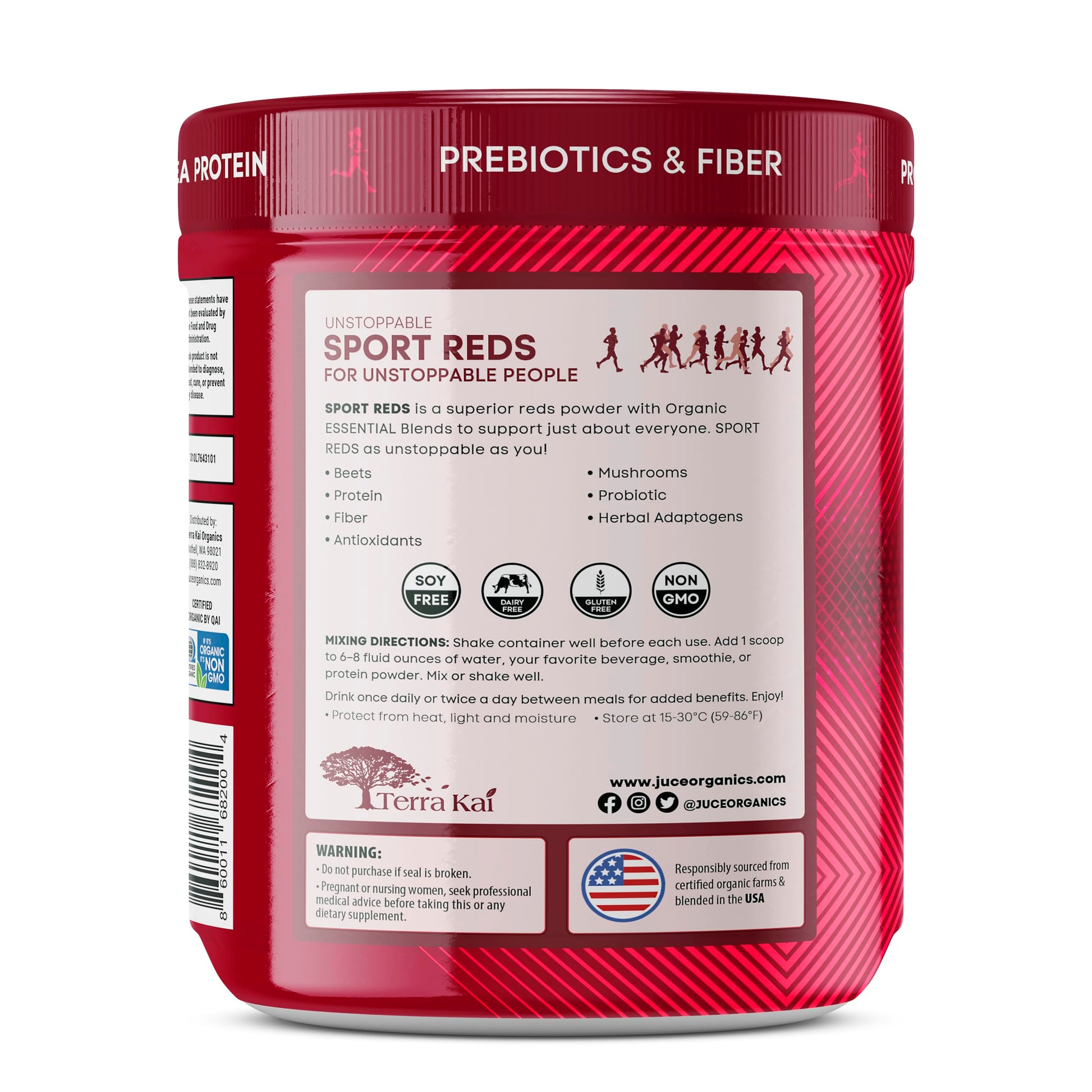 Terra Kai Organics Juce SR7 Sport Reds Organic Fruit & Veggies w/Pea Protein | 43 Superfoods, Antioxidants, Mushrooms, Beets, Herbal Adaptogens, Probiotic, Fiber, Garden Berry Flavor (30 Servings) Terra Kai OrganicsAu supplements