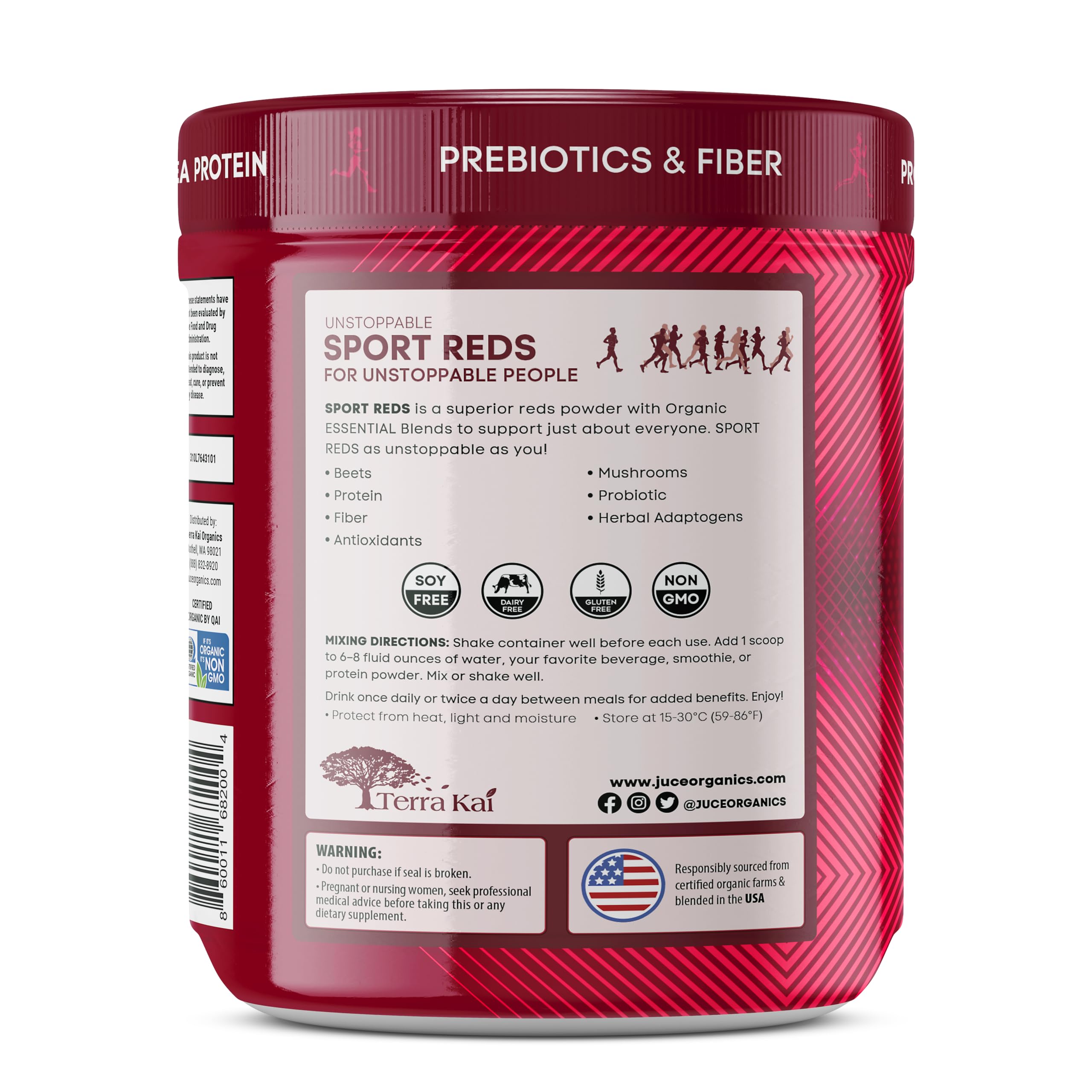 Terra Kai Organics Juce SR7 Sport Reds Organic Fruit & Veggies w/Pea Protein | 43 Superfoods, Antioxidants, Mushrooms, Beets, Herbal Adaptogens, Probiotic, Fiber, Garden Berry Flavor (30 Servings) Terra Kai OrganicsAu supplements