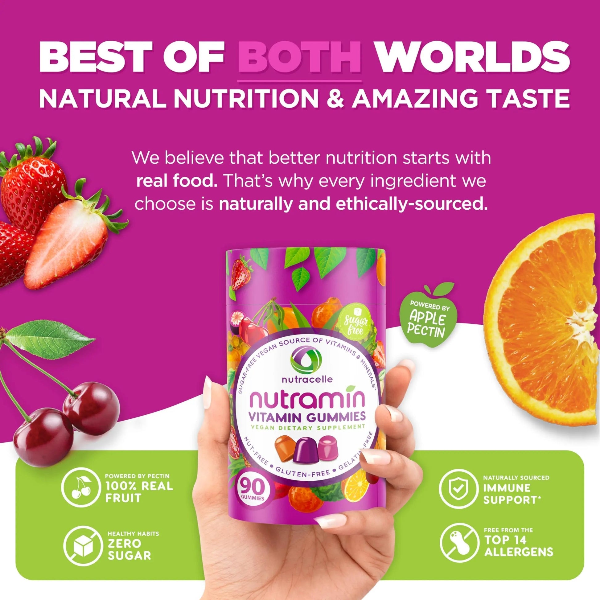 NUTRAMIN Daily Vegan Keto Multivitamin Gummies Non-GMO Natural Vitamin C, D + Zinc for Immunity, Plant-Based, Sugar-Free NutracelleAu supplements