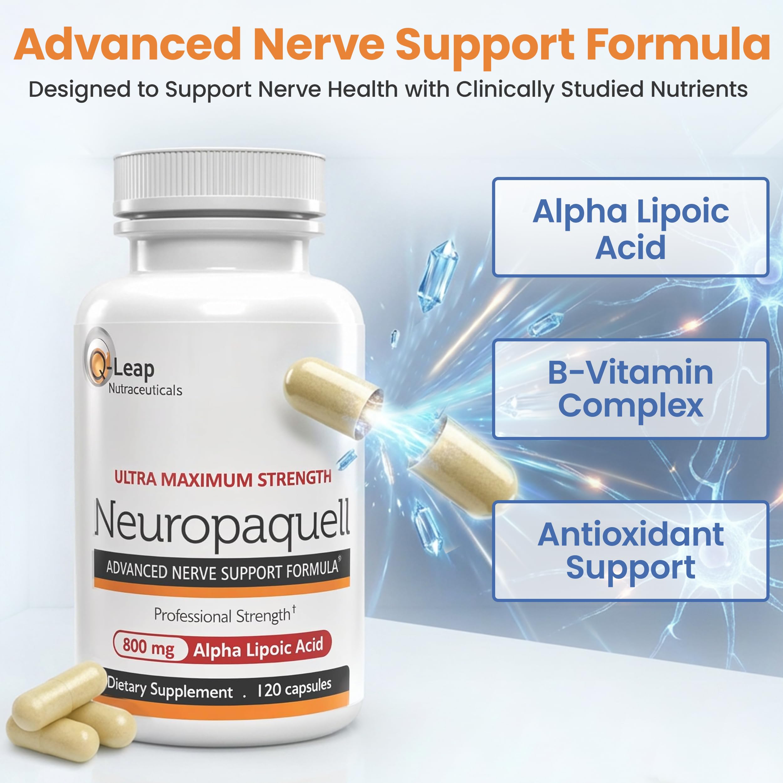 Platinum Health Alpha Lipoic Acid for Neuropathy Nerve Pain Support, Supplement, B Vitamins, L Arginine, All Natural Maximum Strength Neuropaquell for Discomfort in Feet, Hand, Toes,120 Capsules,800mg Platinum HealthAu supplements