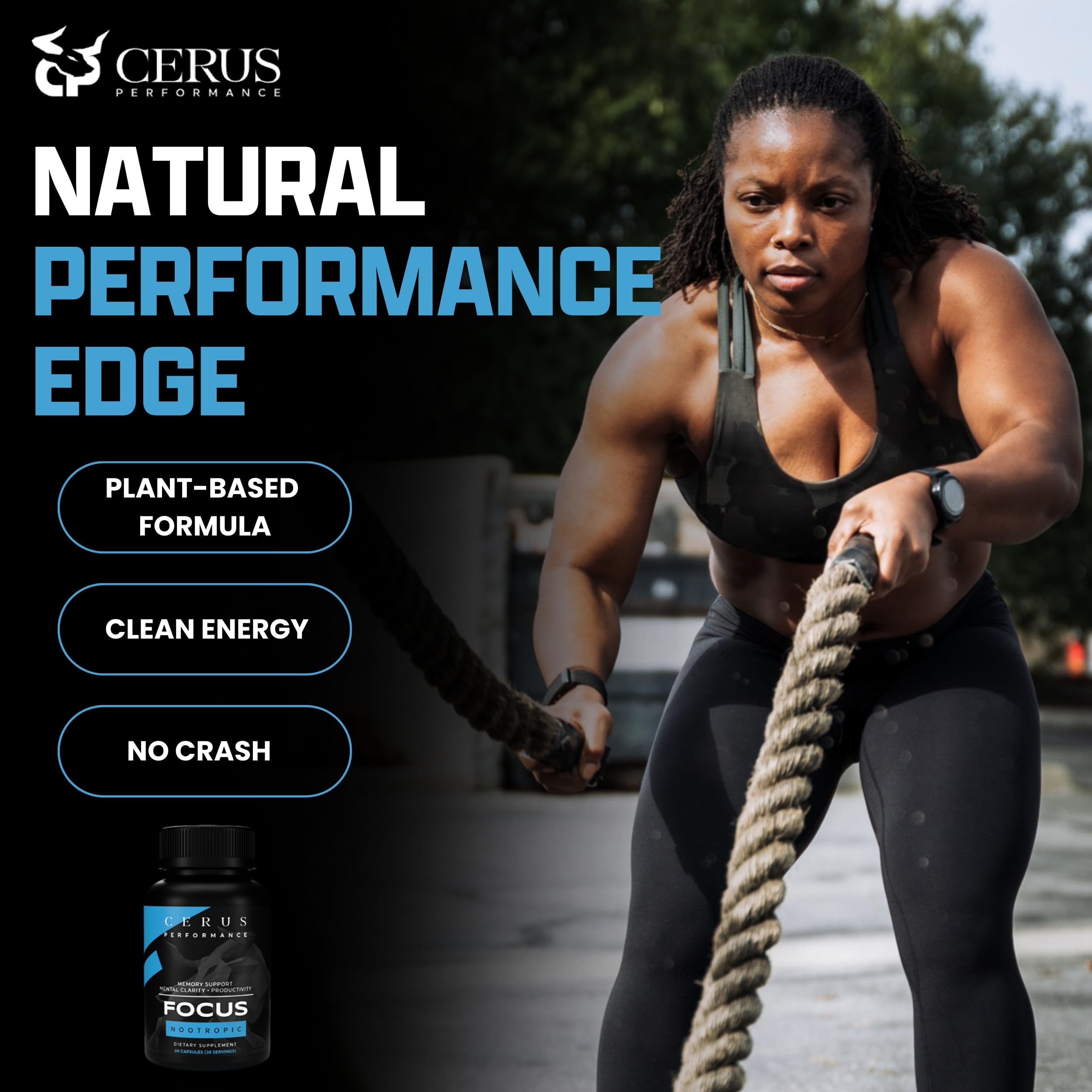 Cerus Performance Focus Nootropic Supplement - Enhances Mental Clarity, Boosts Memory & Cognitive Function, Improves Alertness - Ideal for Athletes & Fitness Enthusiasts - 60 Capsules CerusAu supplements