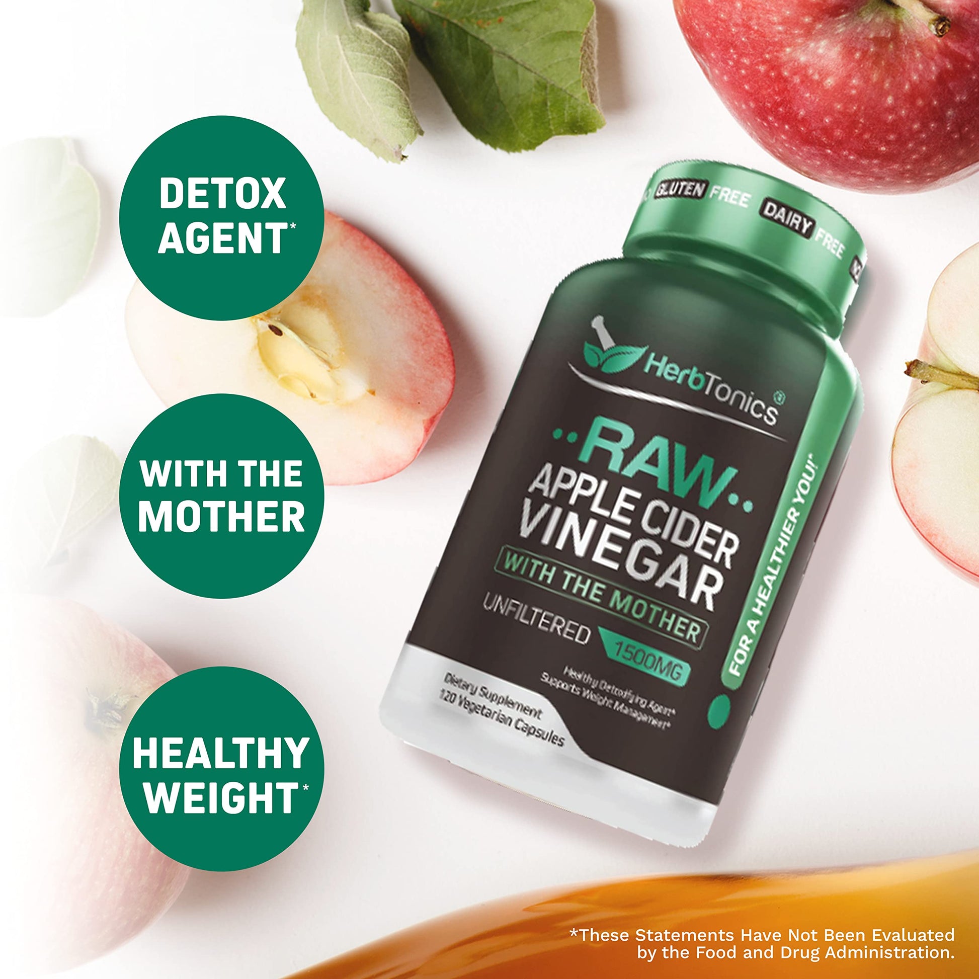 Herbtonics Raw Apple Cider Vinegar Capsules, 1500mg Detox Support (Packaging May Vary), 90 Caps HerbtonicsAu supplements